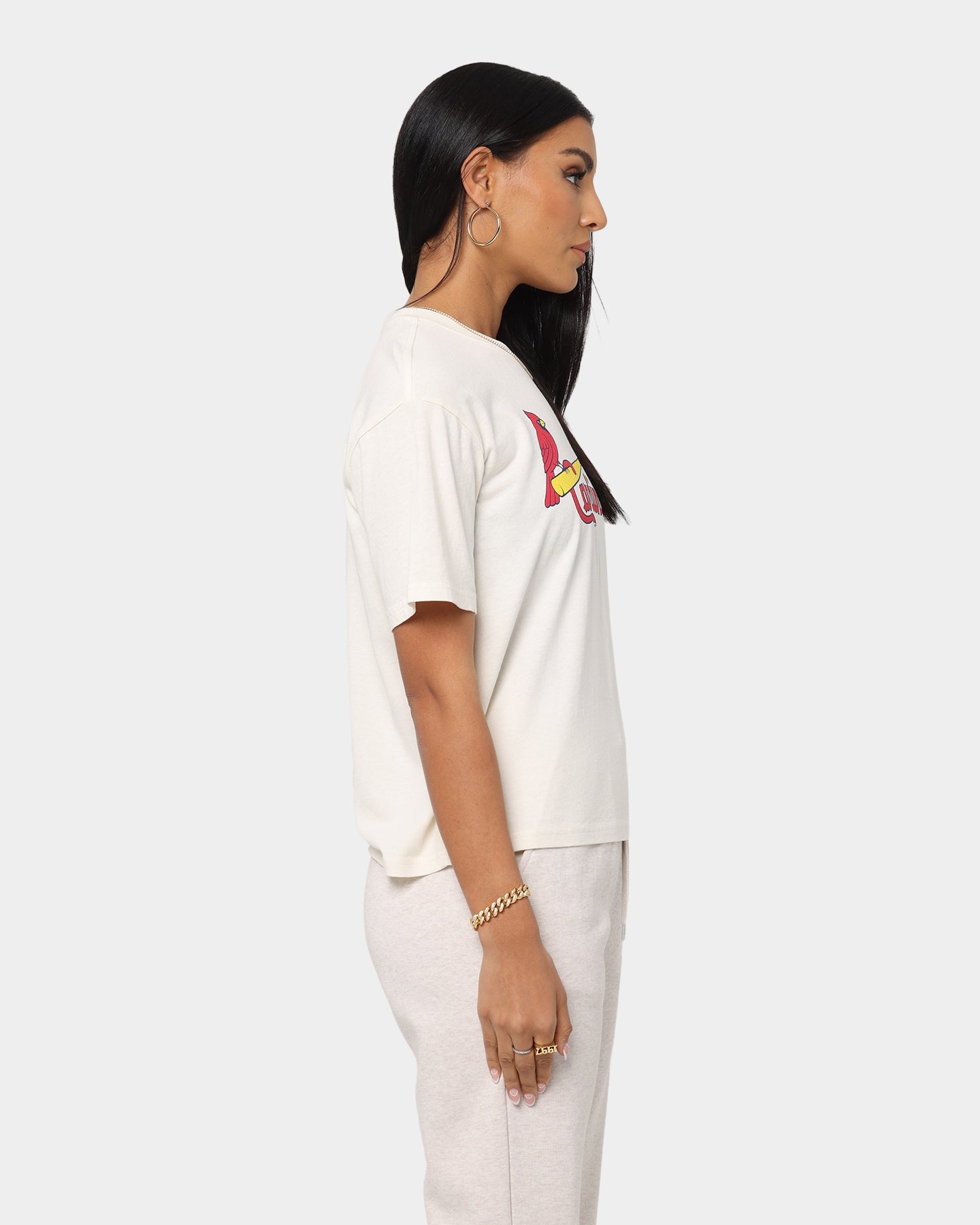 Majestic Athletic Women's St. Louis Cardinals Wordmark MLB T-Shirt White Sand