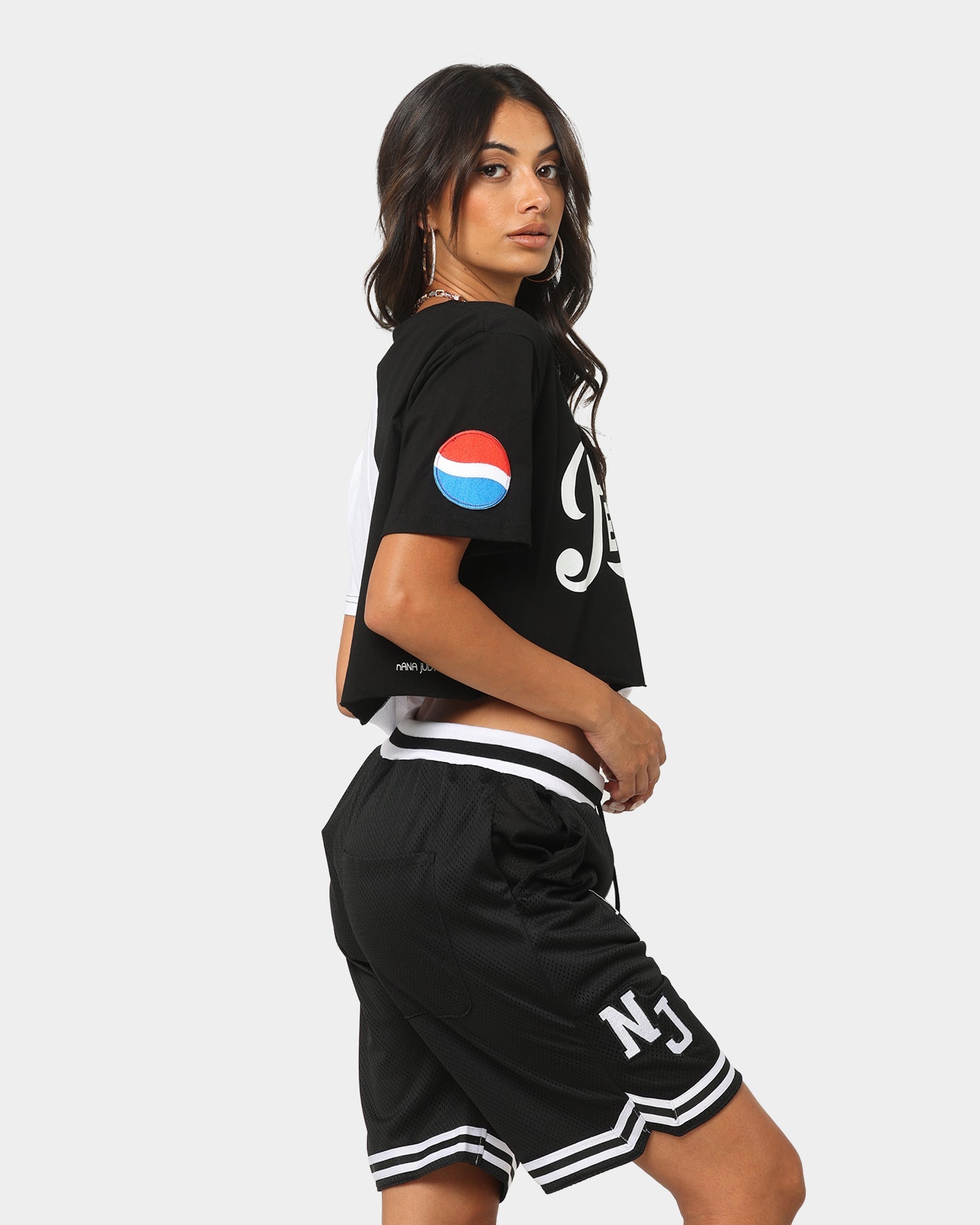Nana Judy Women's Pepsi Crop Split T-Shirt Black/White