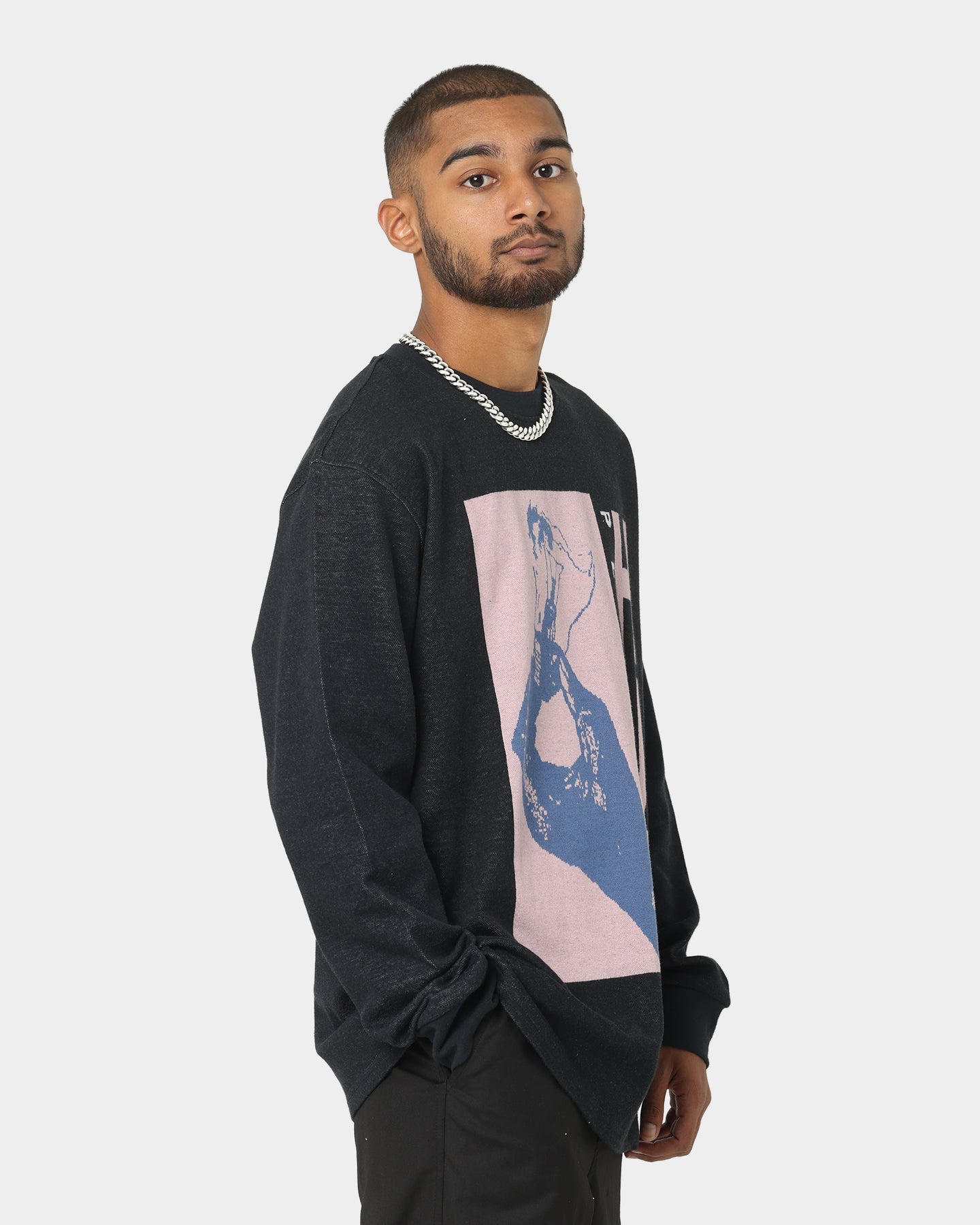 HUF X Pleasures Light Up Jacquard Long Sleeve Knit T-Shirt Black