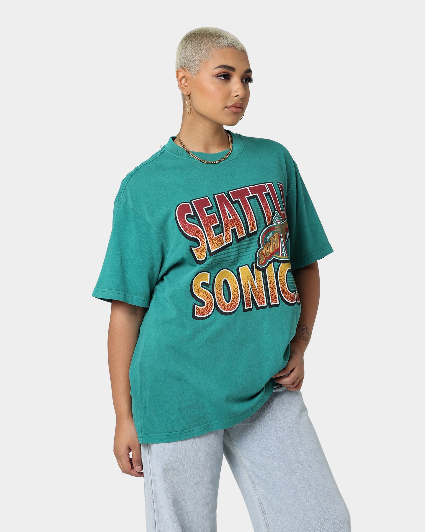 Mitchell & Ness Seattle Sonics Incline Stack Vintage T-Shirt Faded Green Style001