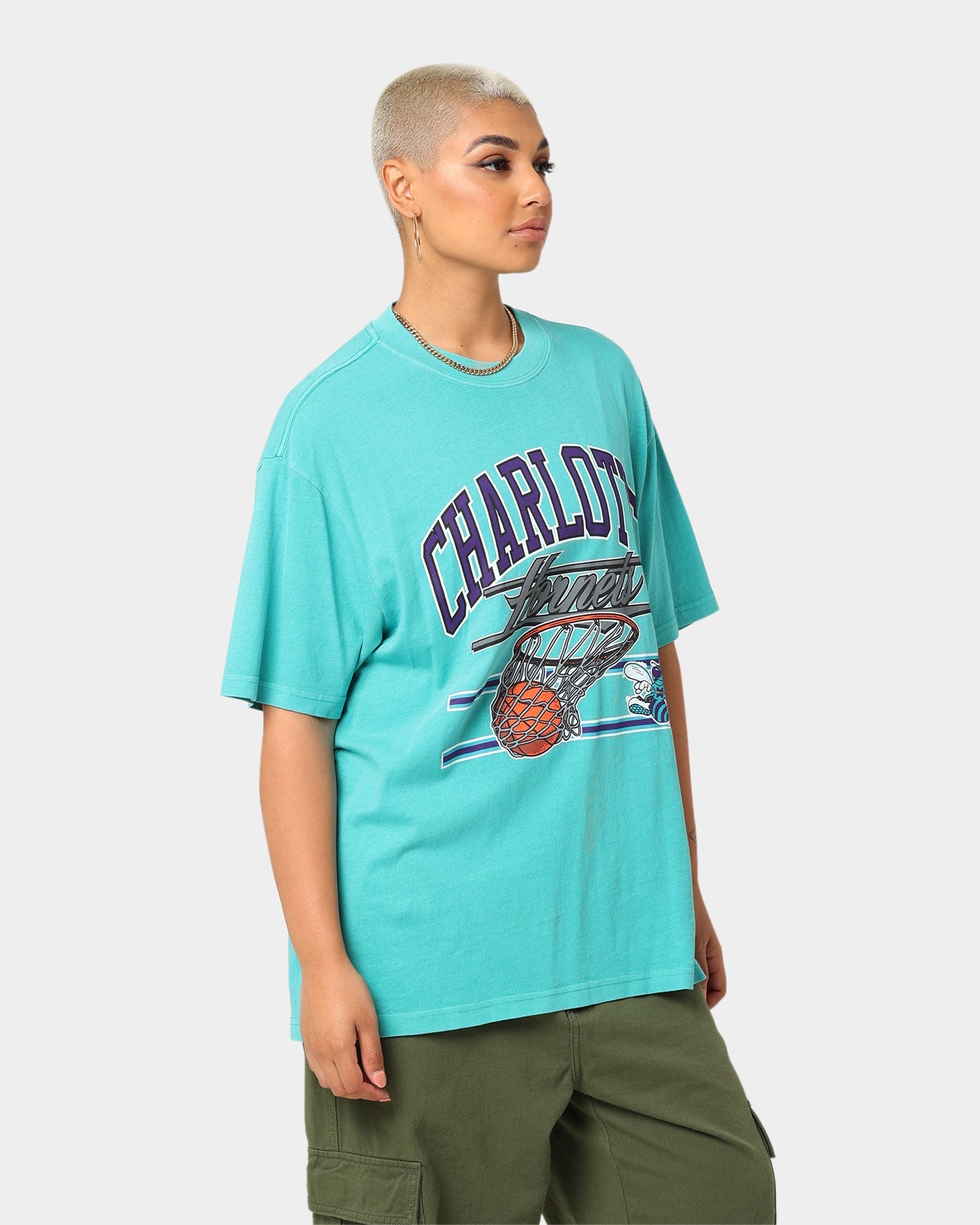 Mitchell & Ness Charlotte Hornets Hoop T-Shirt Faded Teal Style001