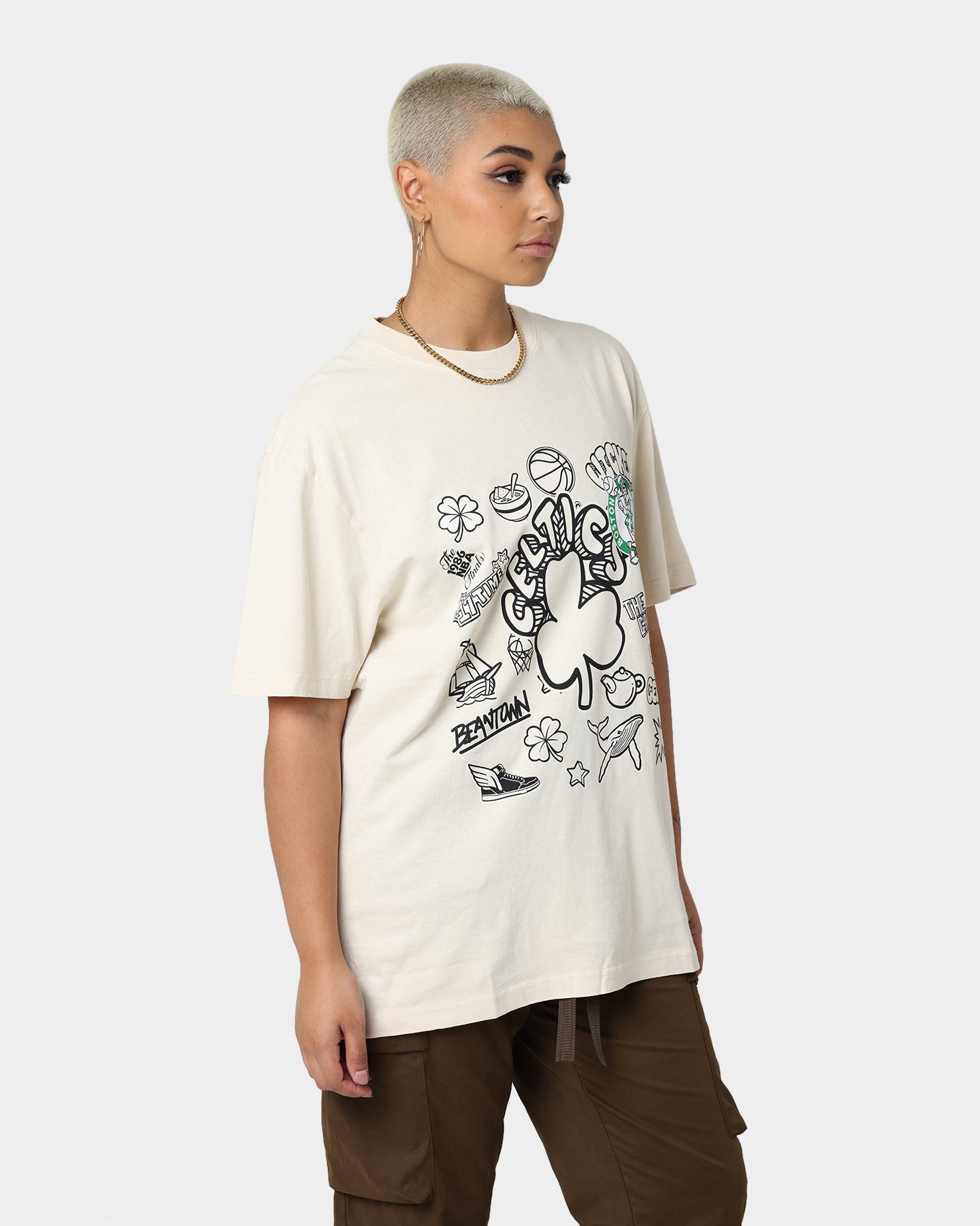 Mitchell & Ness Boston Celtics Doodle T-Shirt Faded Stone Style001
