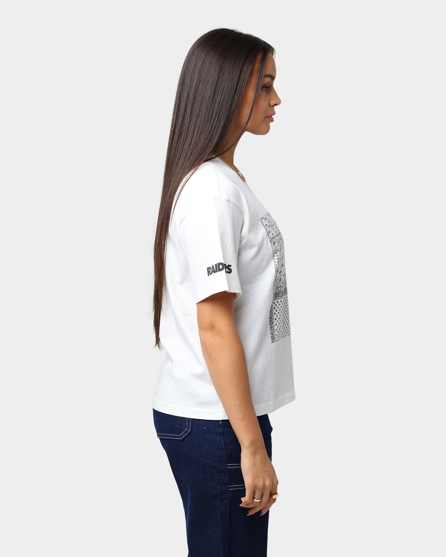 Majestic Athletic Women's Las Vegas Raiders Paisley Panel Print T-Shirt Optic White