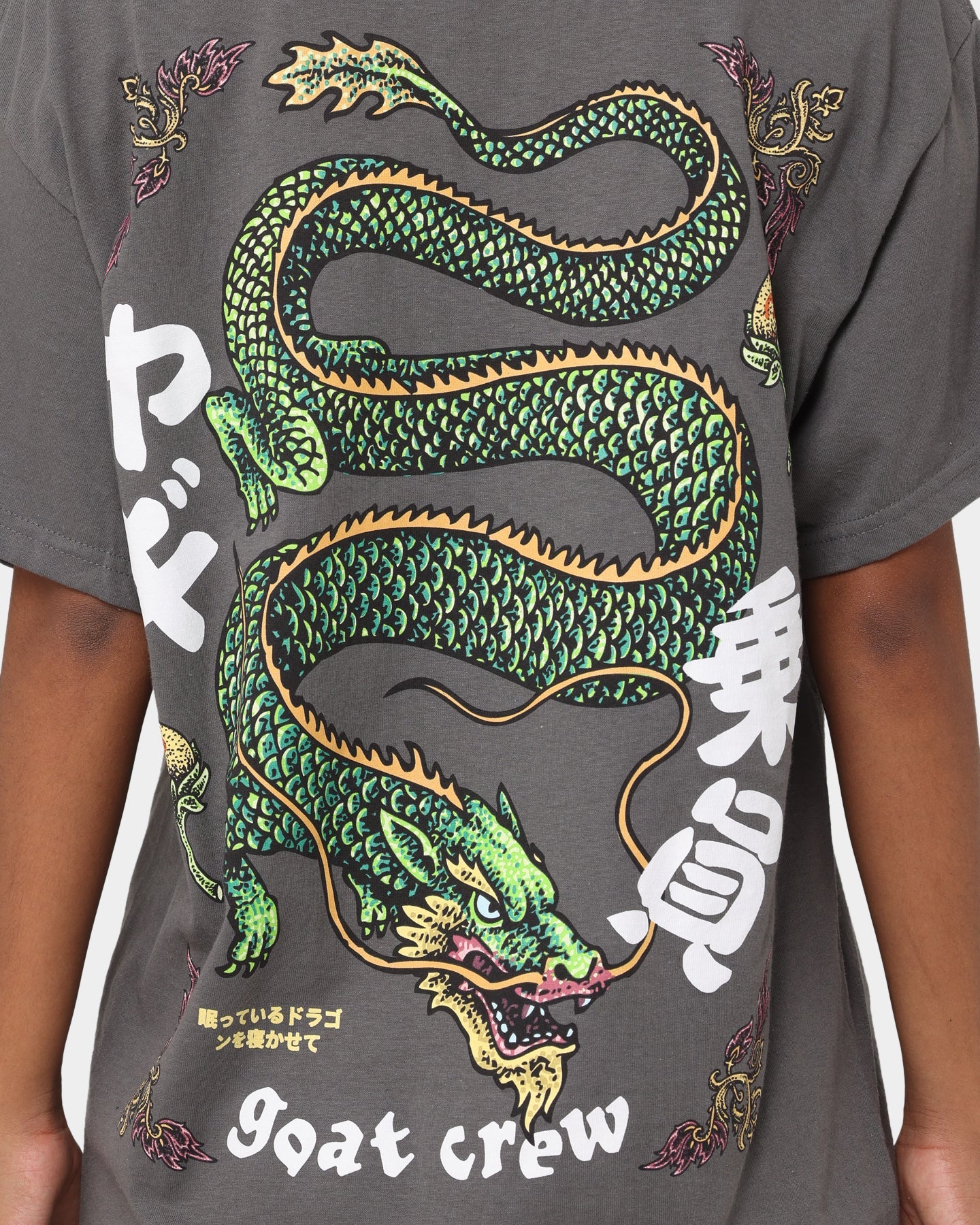 Goat Crew Sleeping Dragons T-Shirt Charcoal Style001