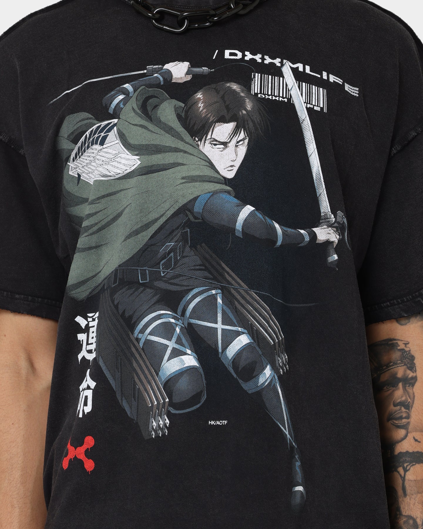 DXXMLIFE X Attack On Titan Levi DXXM Vintage T-Shirt Aged Black