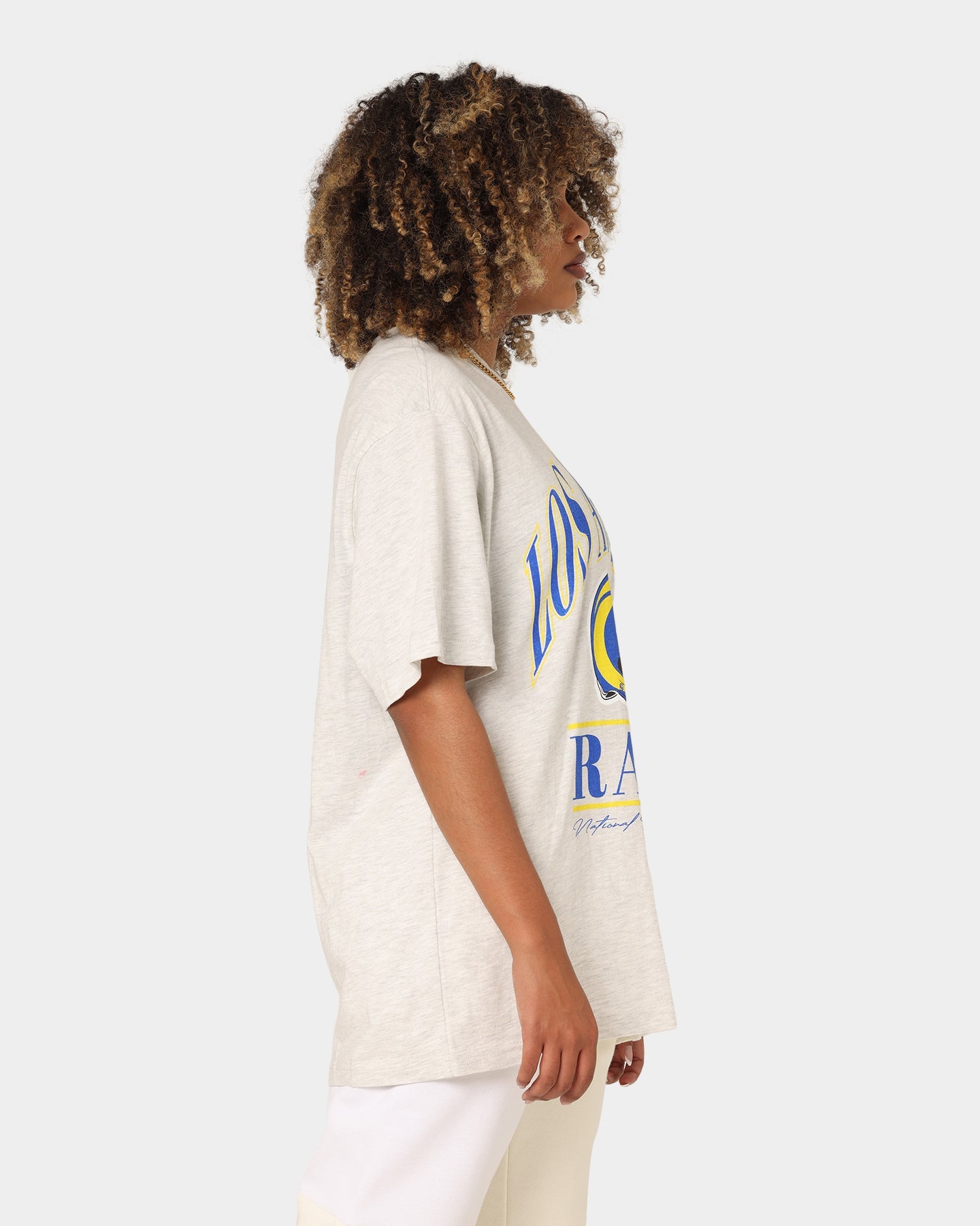 Majestic Athletic Los Angeles Rams Helmet Arch T-Shirt White Marle Style001