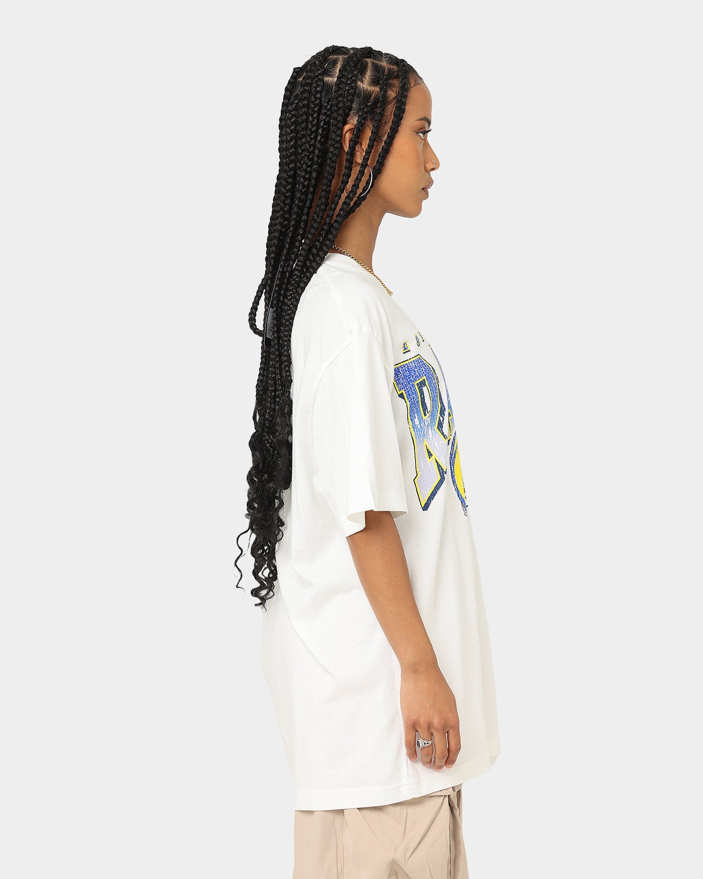 Majestic Athletic Los Angeles Rams Helmet Arch T-Shirt Vintage White Style001