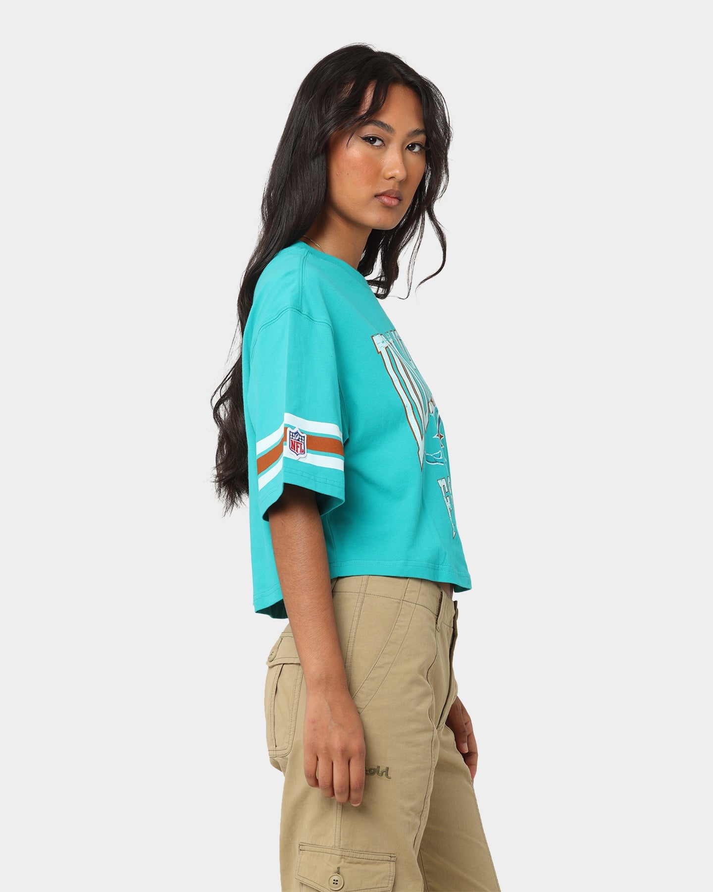 Majestic Athletic Miami Dolphins Vintage Oversized Cropped T-Shirt Teal