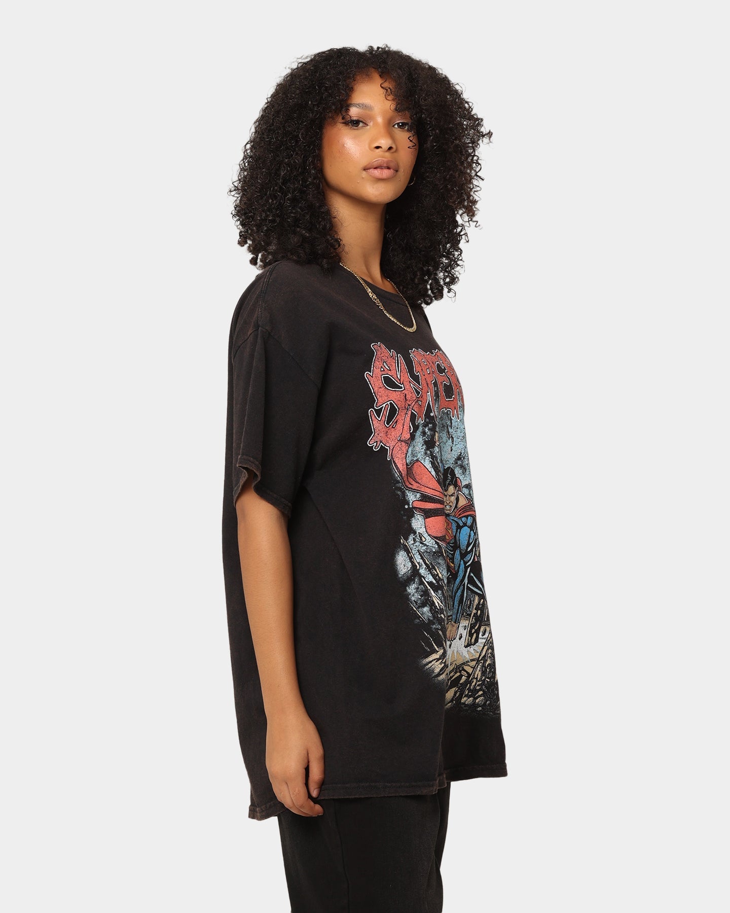 Goat Crew X DC Superman Metal Vintage T-Shirt Black Wash Style001