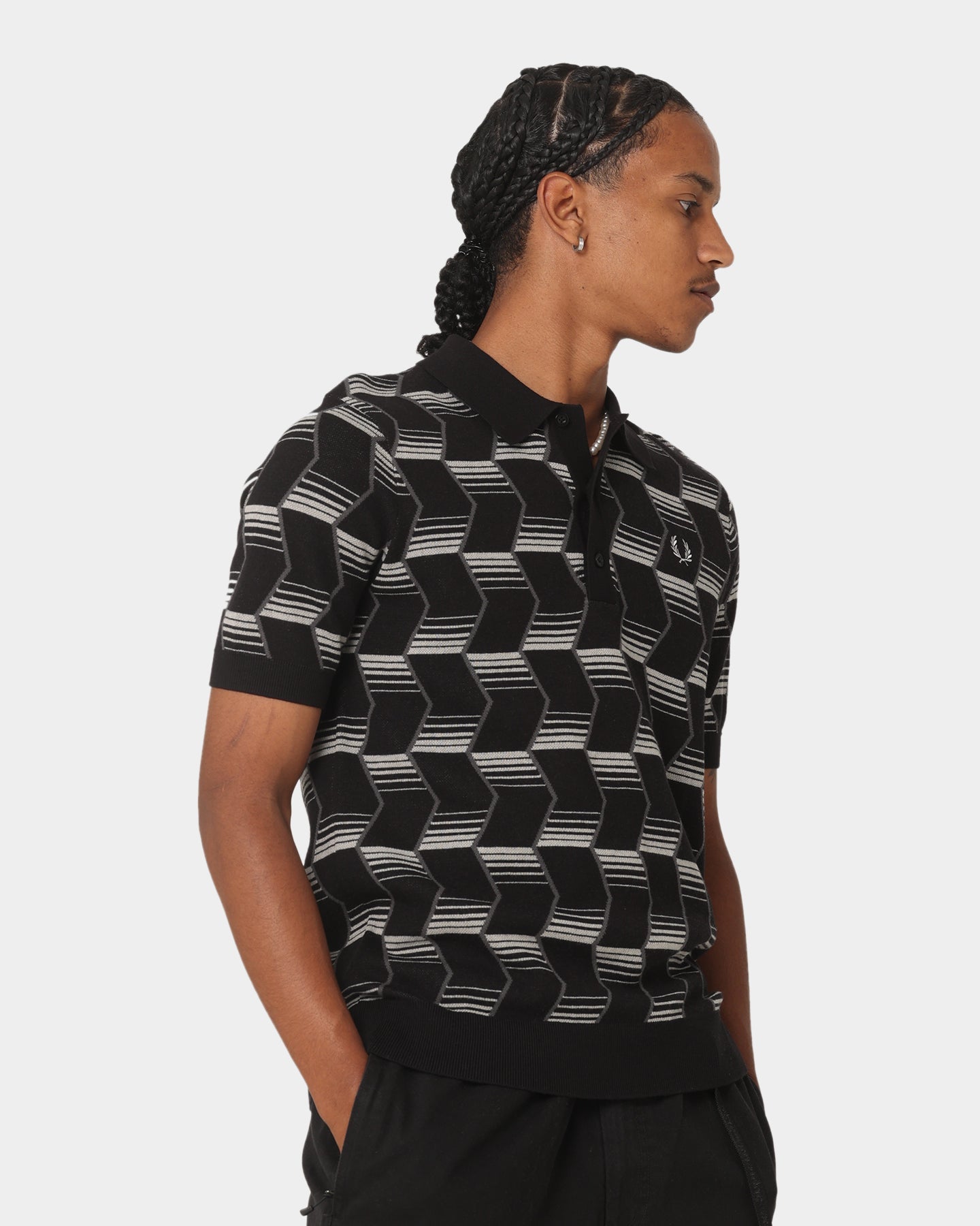 Fred Perry Chevron Stripe Knitted Polo Shirt Black