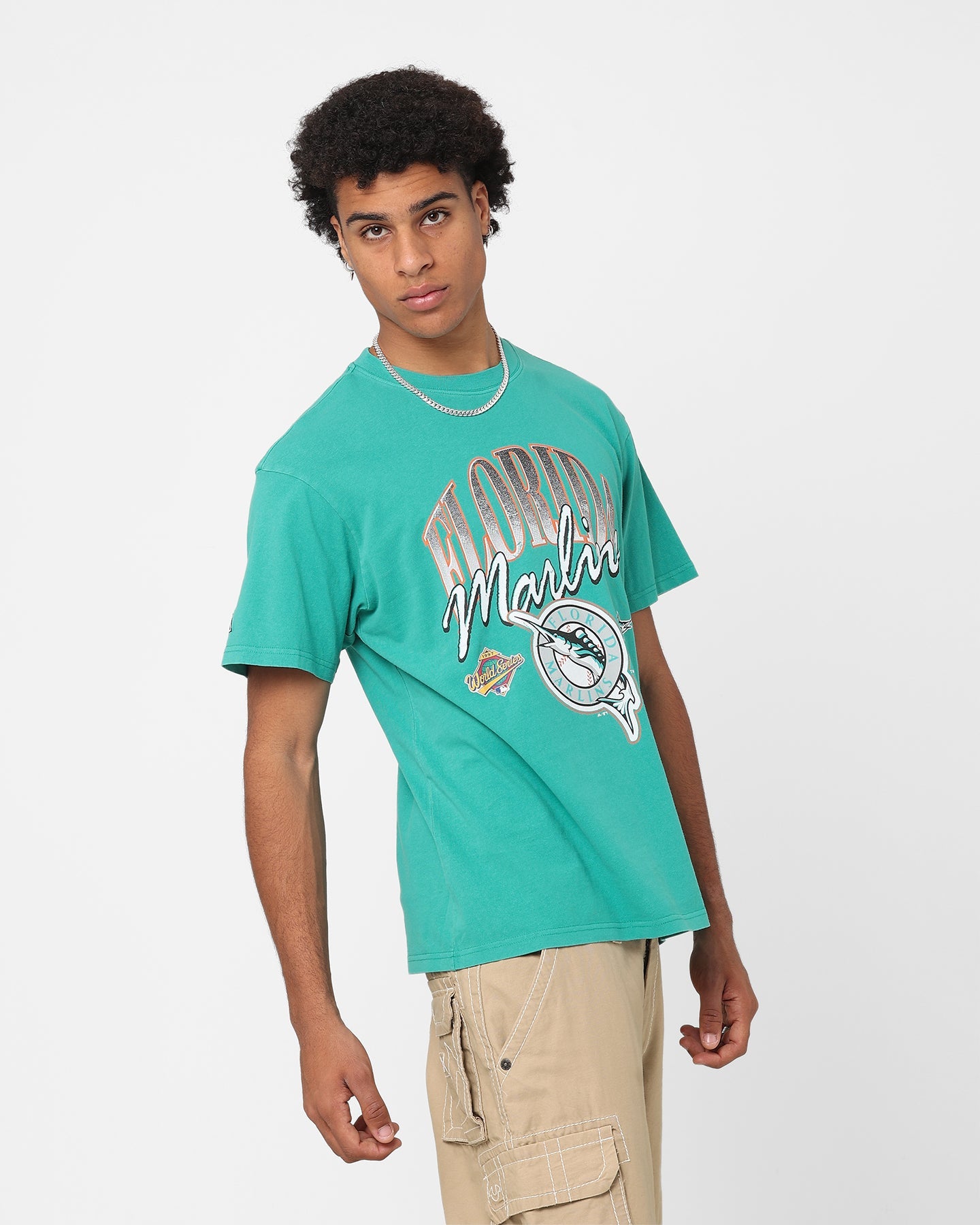 Majestic Athletic Florida Marlins Script Arch T-Shirt Faded Teal