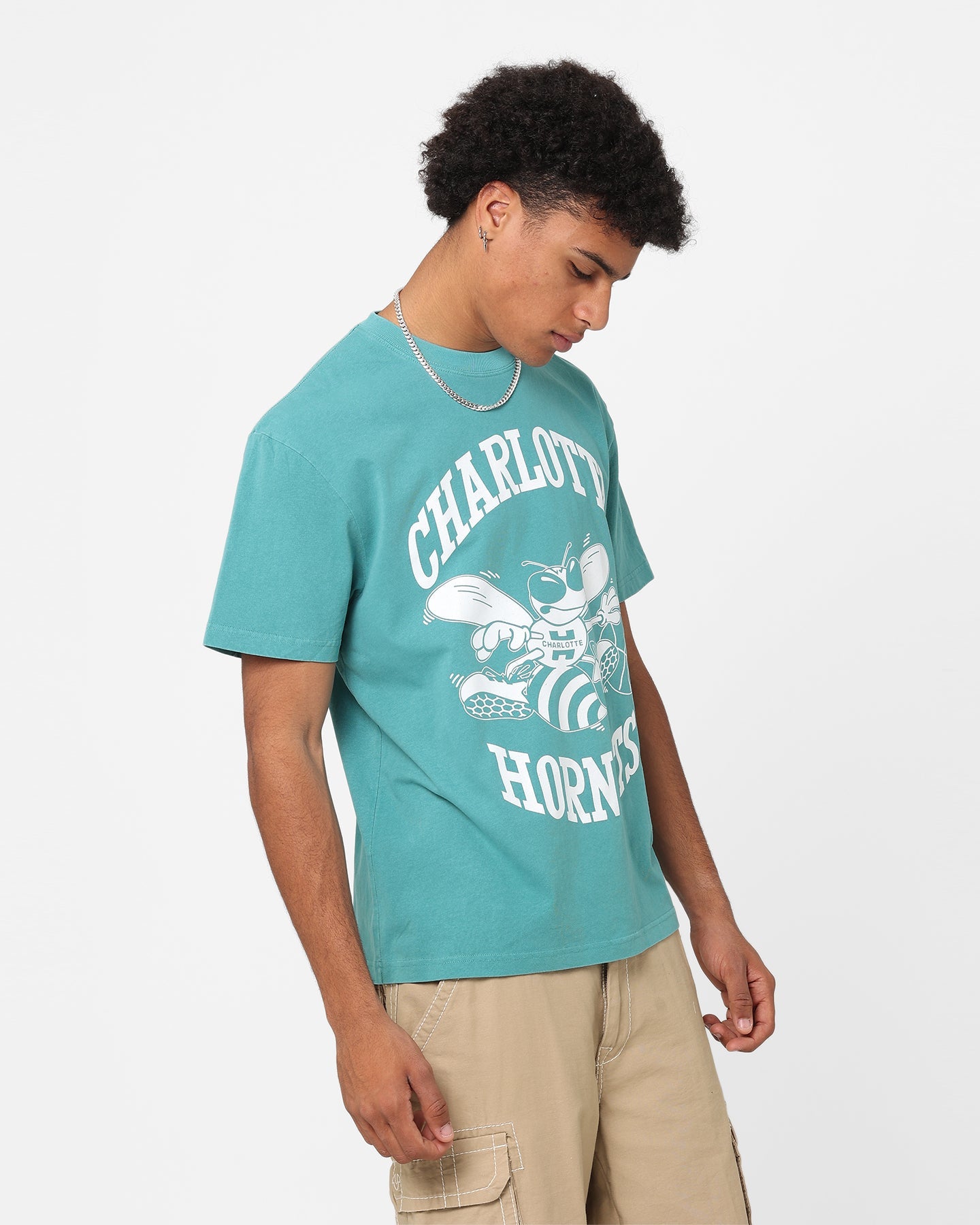 Mitchell & Ness Charlotte Hornets XL Logo One Colour T-Shirt Faded Teal