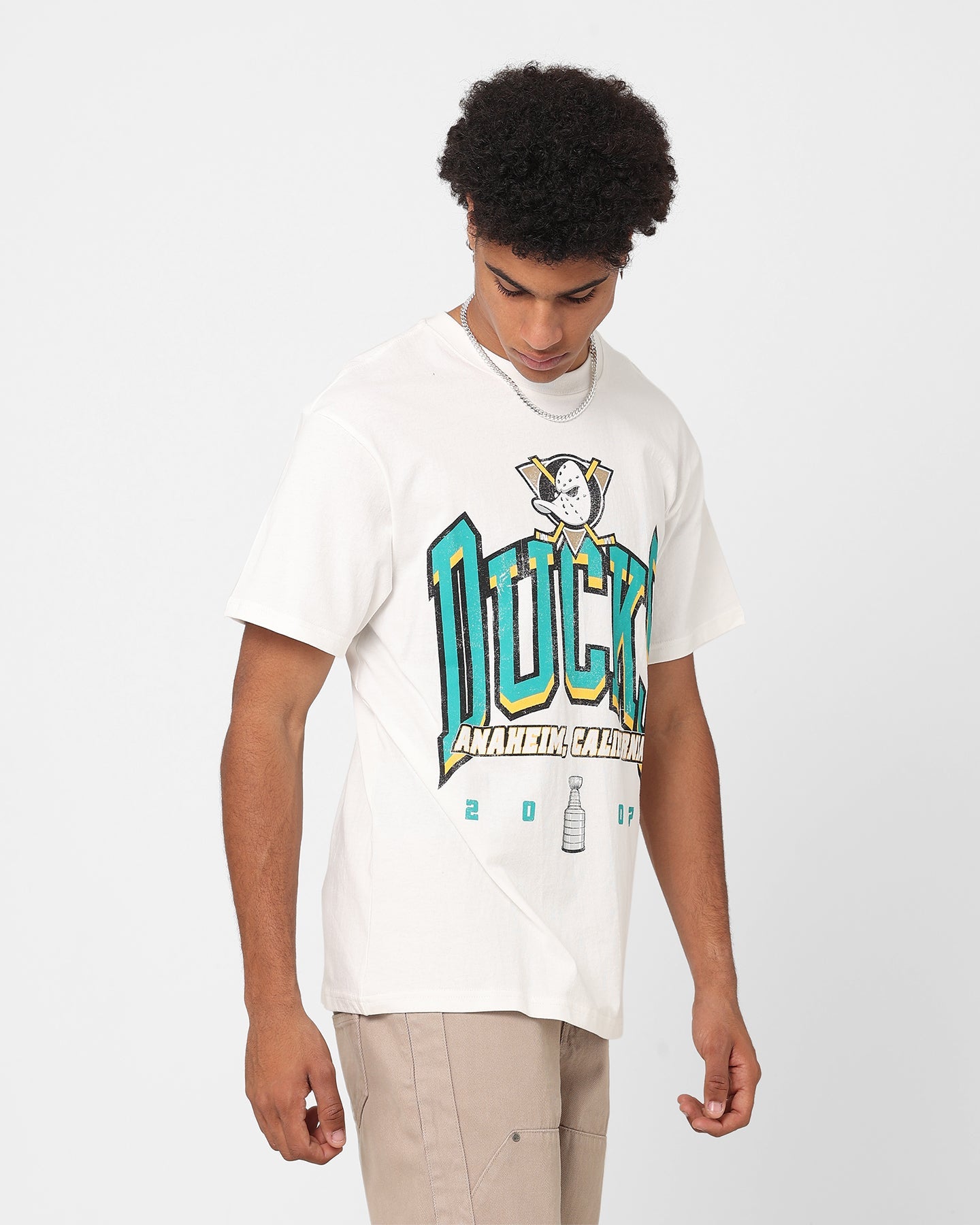 Majestic Athletic Anaheim Ducks Super Champ Arch T-Shirt Vintage White