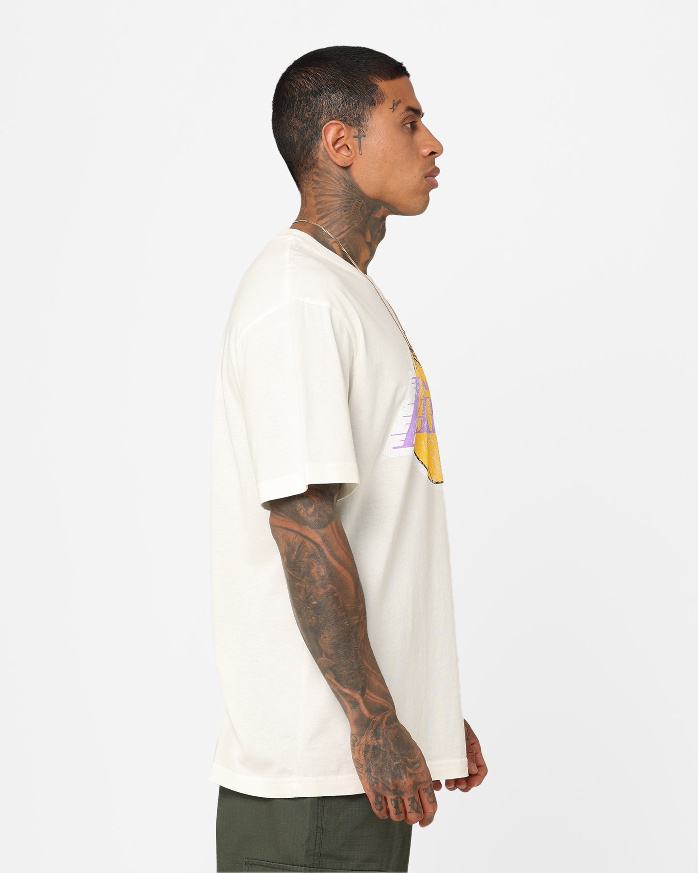 Mitchell & Ness Los Angeles Lakers Oversized Logo T-Shirt Vintage White