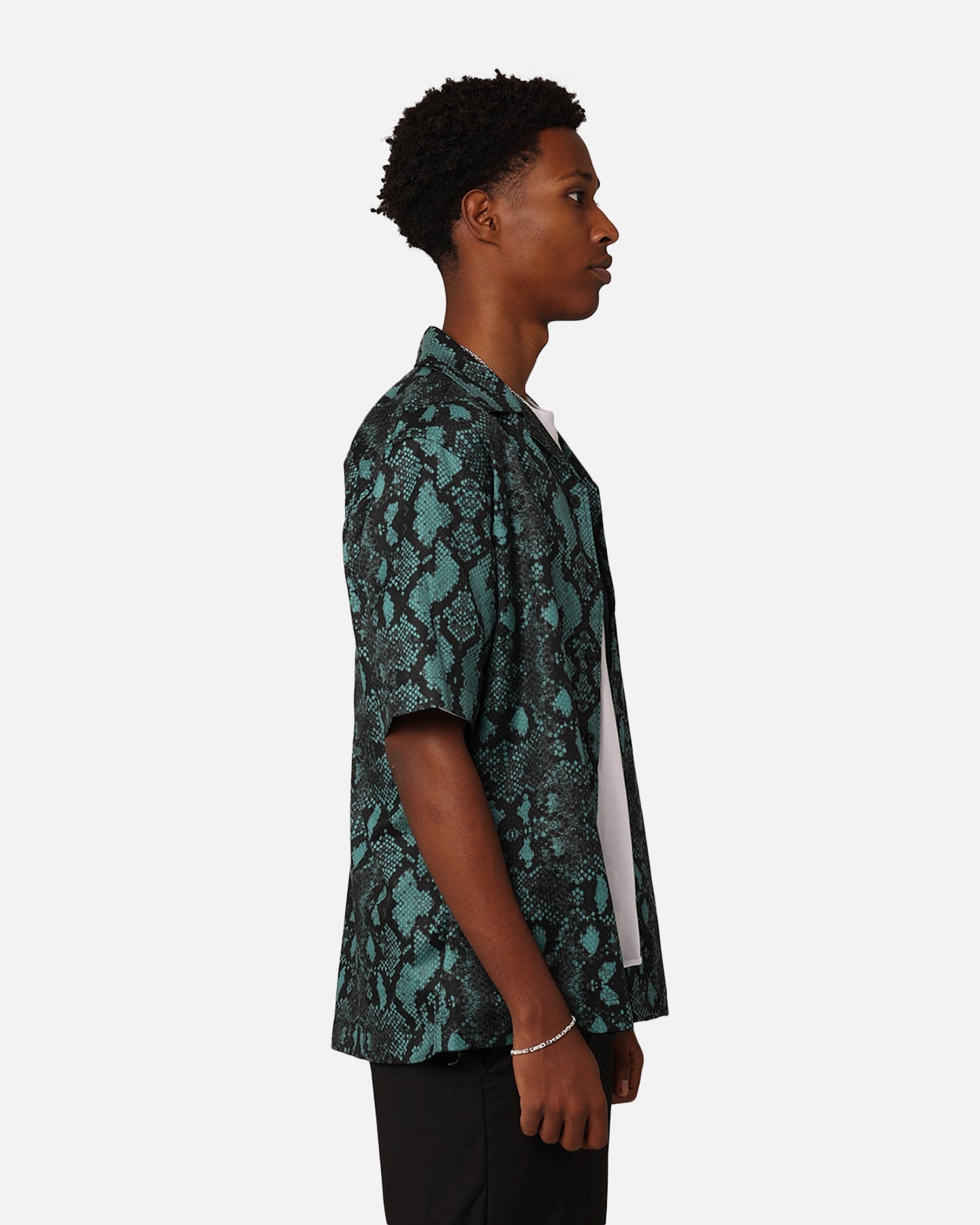 Fred Perry Snake Print Revere Collared Shirt Deep Mint