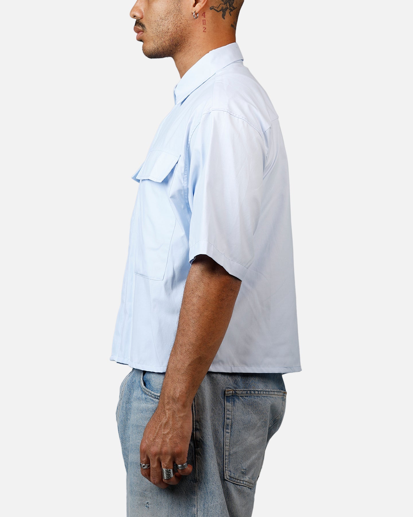 MNML Cropped Short Sleeve Shirt Light Blue Style001