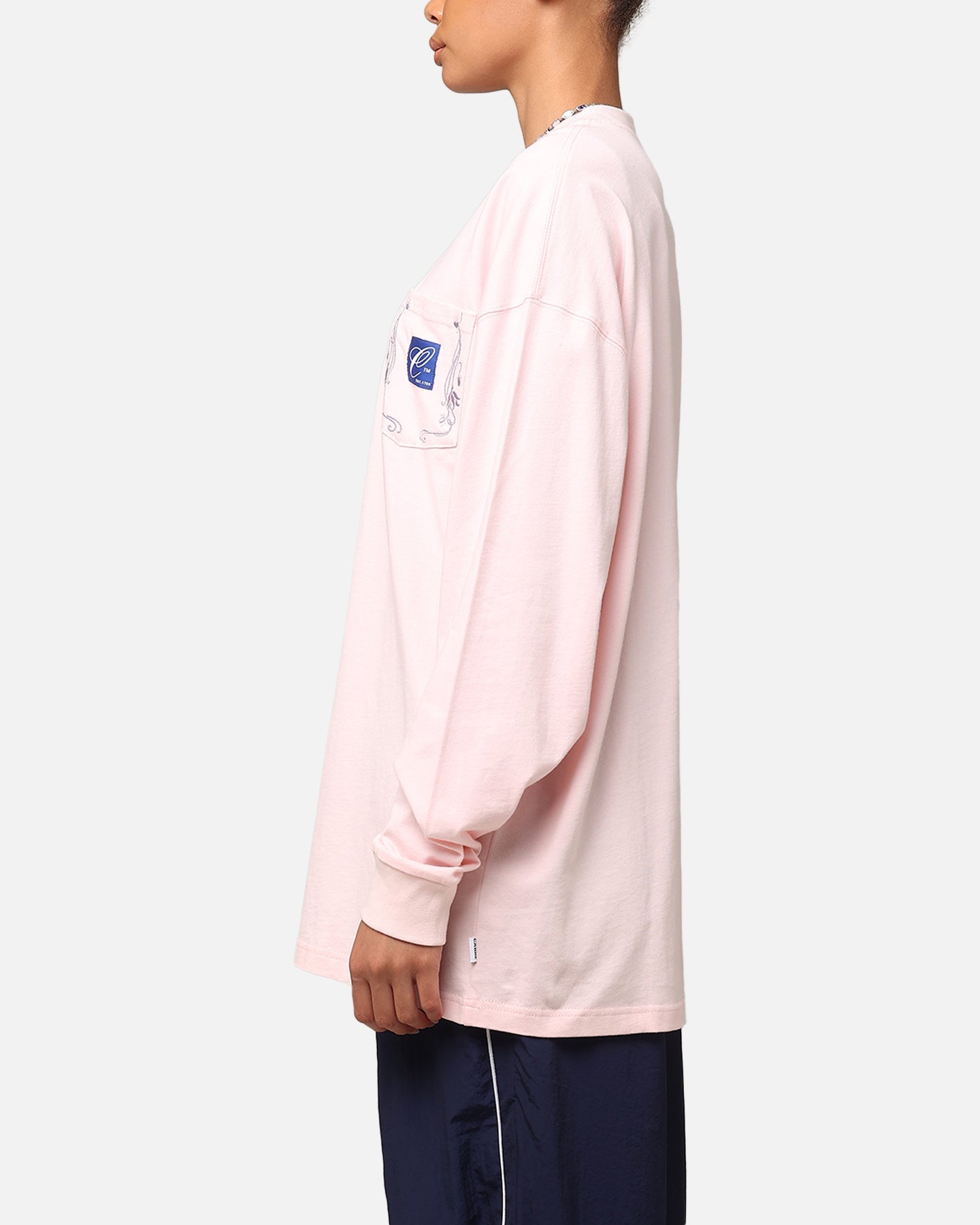 Carre Floral Pocket Oversized Long Sleeve T-Shirt Pink Style001