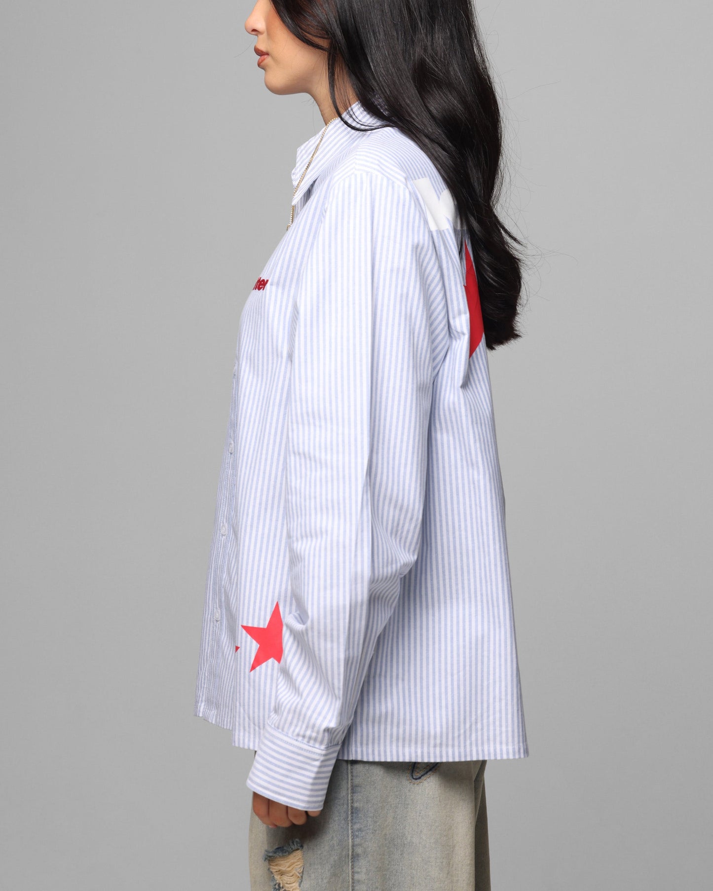 Loiter Solar Button Up Shirt Blue Pin Stripe Style001