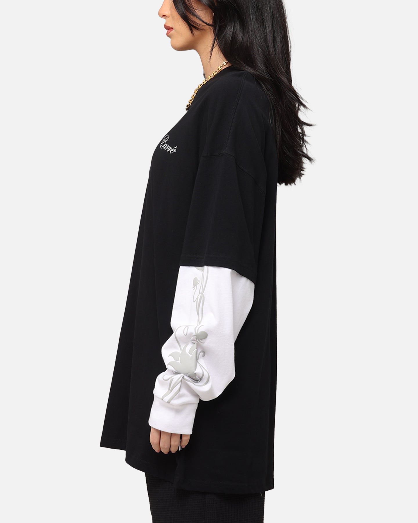 Carre Rosebowl Layered Long Sleeve T-Shirt Black/White Style001