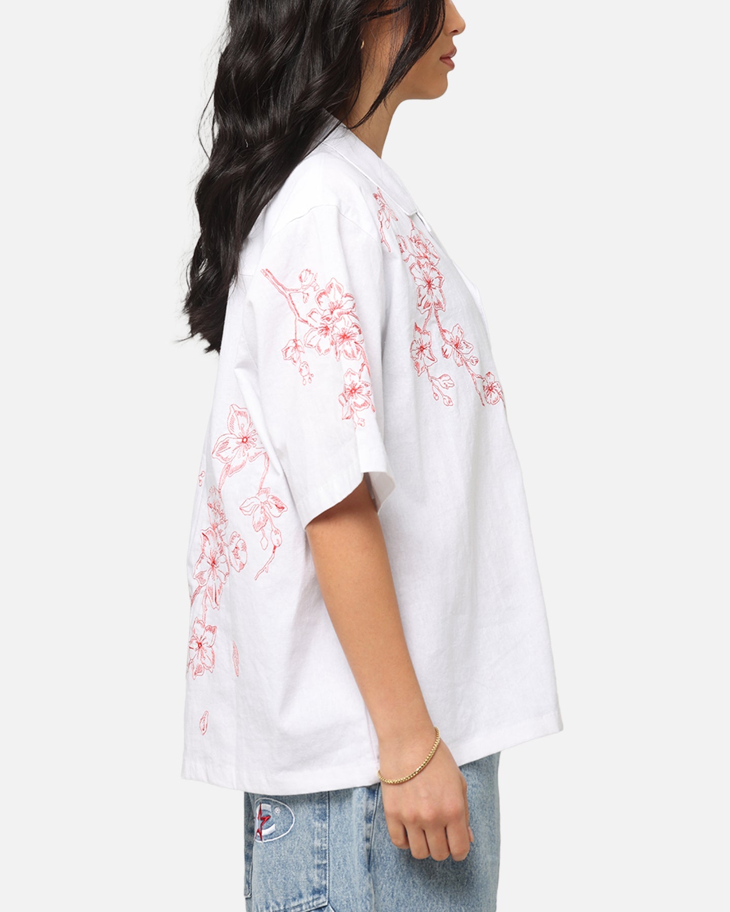Carre Blossom Button Up Shirt White/Red Style001