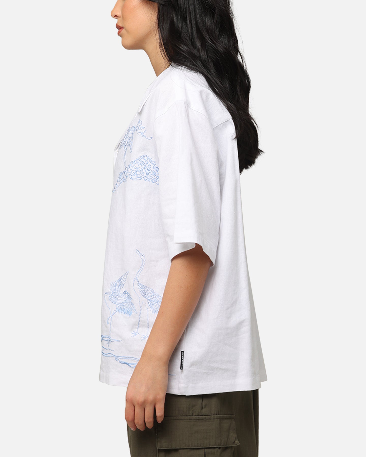 Carre Crane Button Up Shirt White/Light Blue Style001