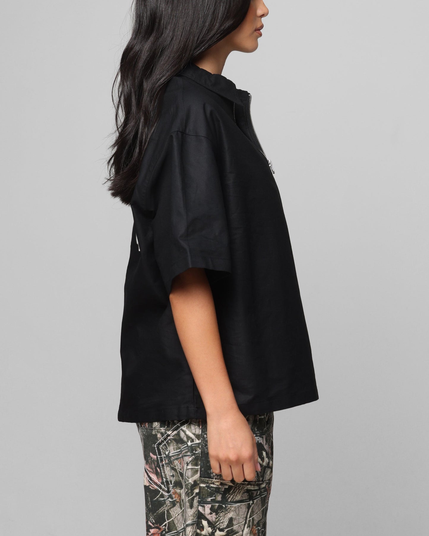 Loiter Rodeo Quarter Zip Up Shirt Black Style001
