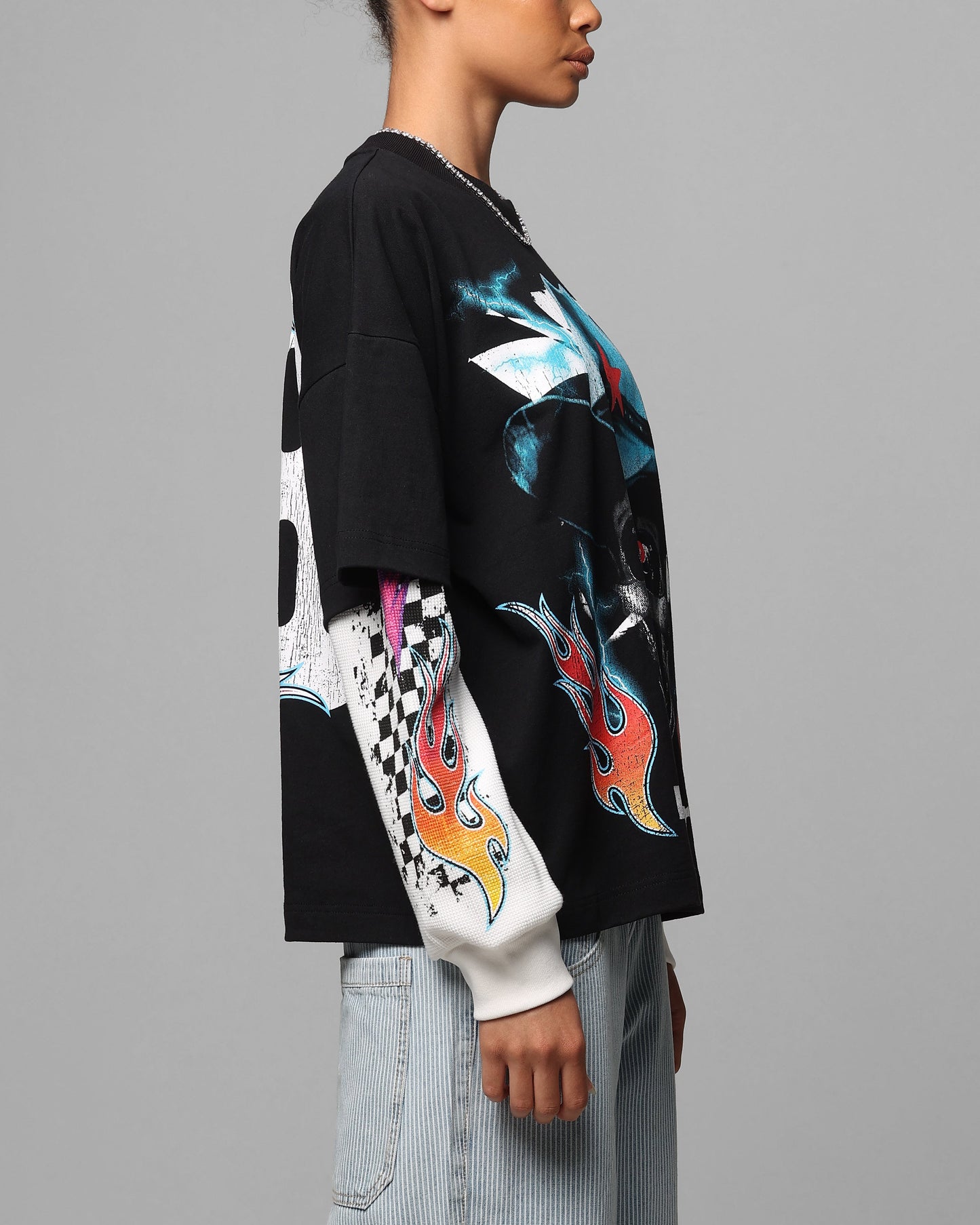 Loiter Daytona Layered Long Sleeve T-Shirt Black/White Style001