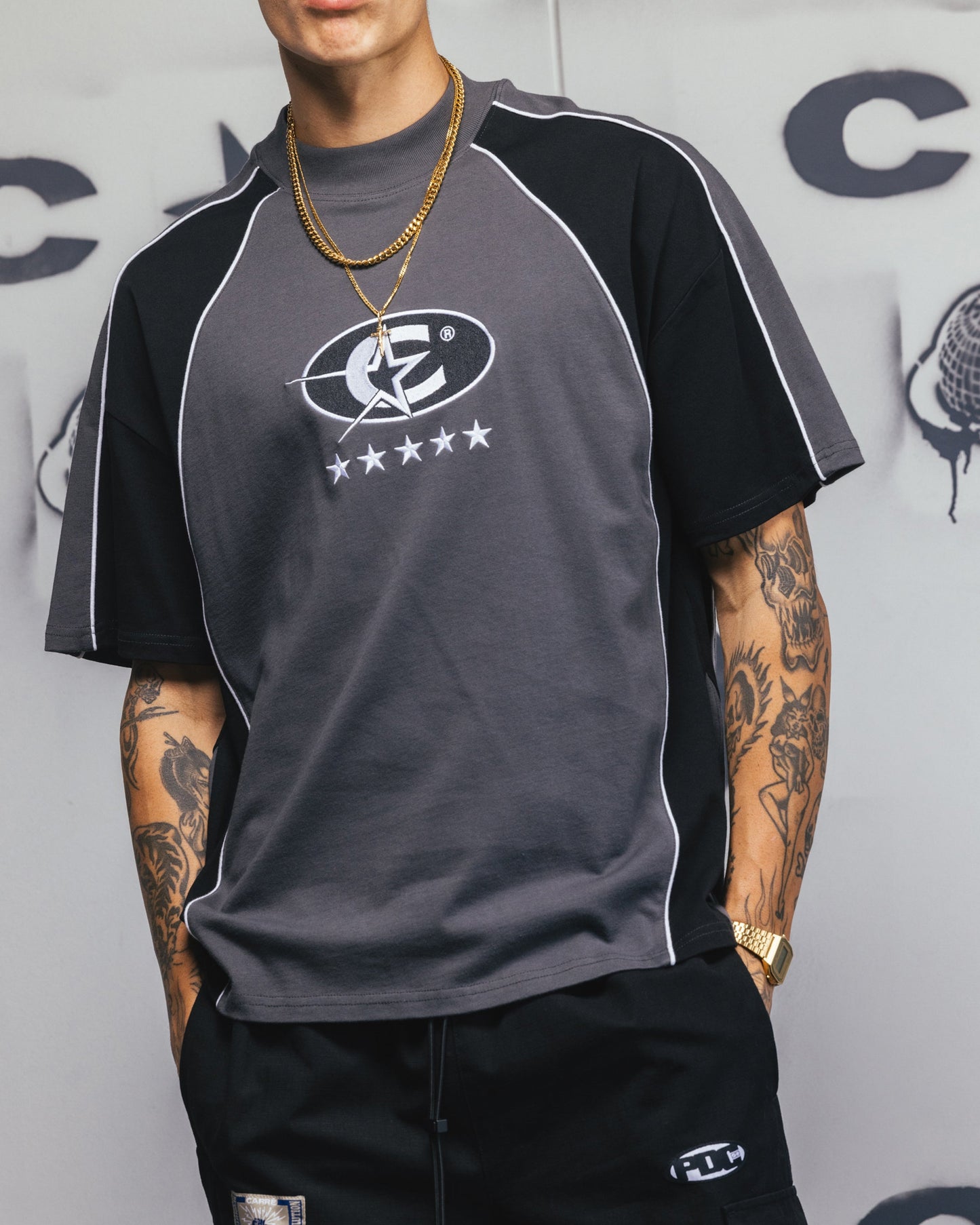 Carre Vortex Panelled T-Shirt Grey/Black
