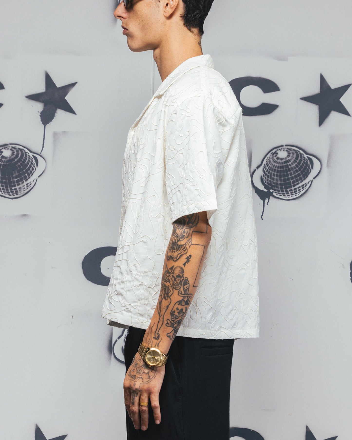 Carre Ripple Button Up Shirt Off White