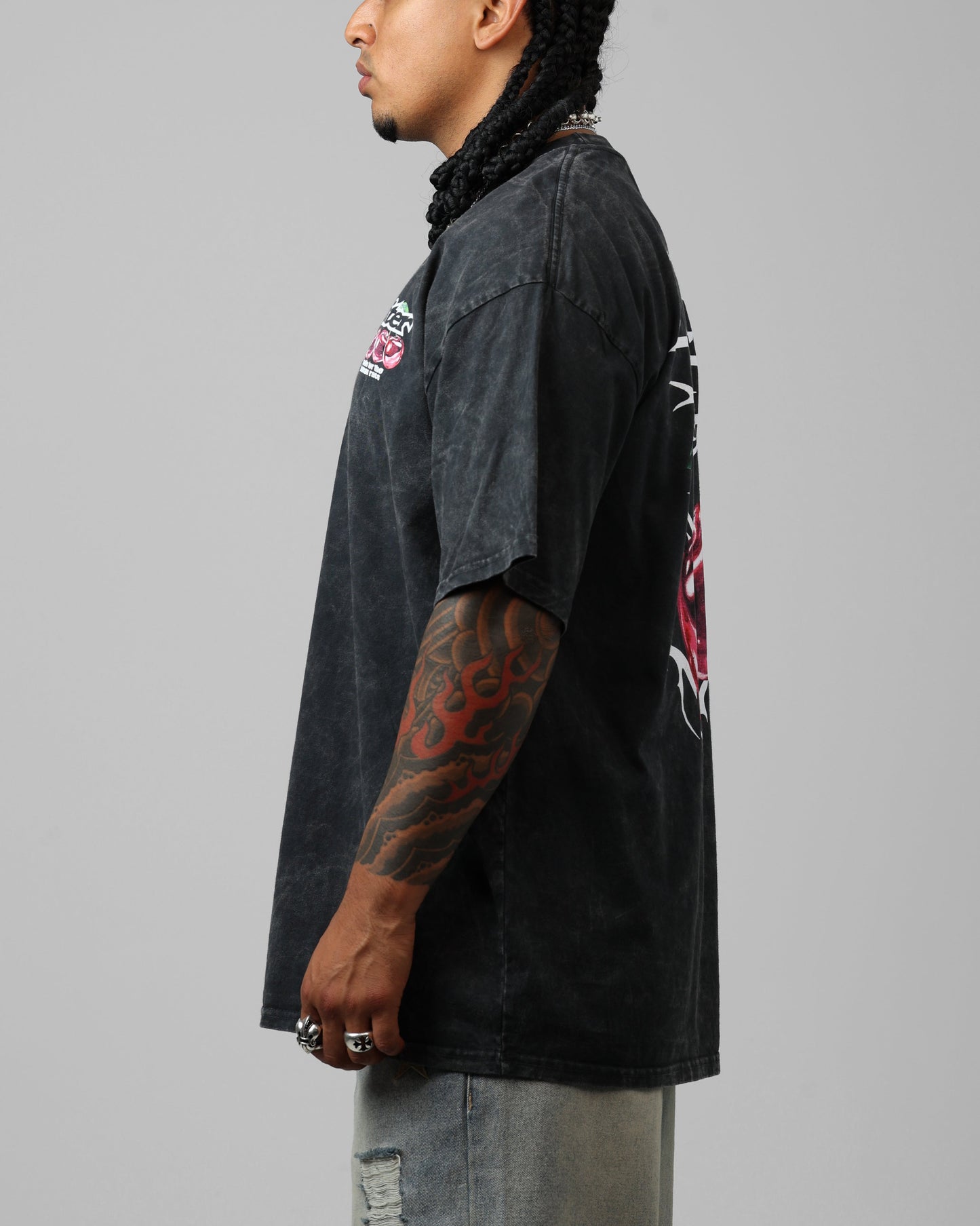 Loiter Cherry Pick Drop T-Shirt Black Acidwash