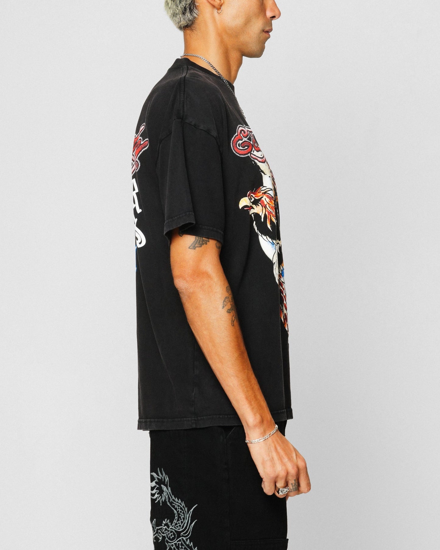 Ed Hardy Motor Cycle Club T-Shirt Black Acidwash