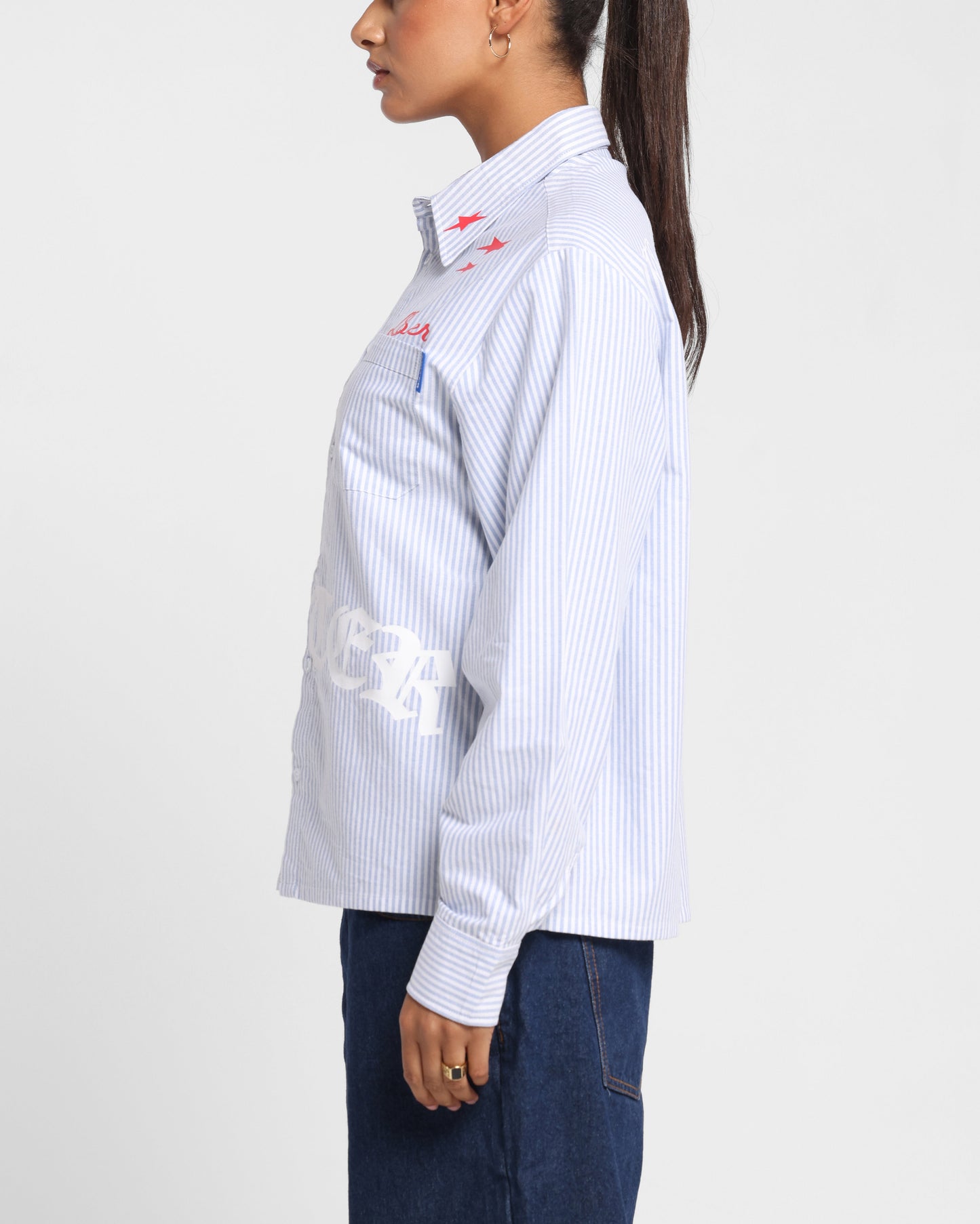 Loiter Chopper Long Sleeve Shirt Blue/White Style001