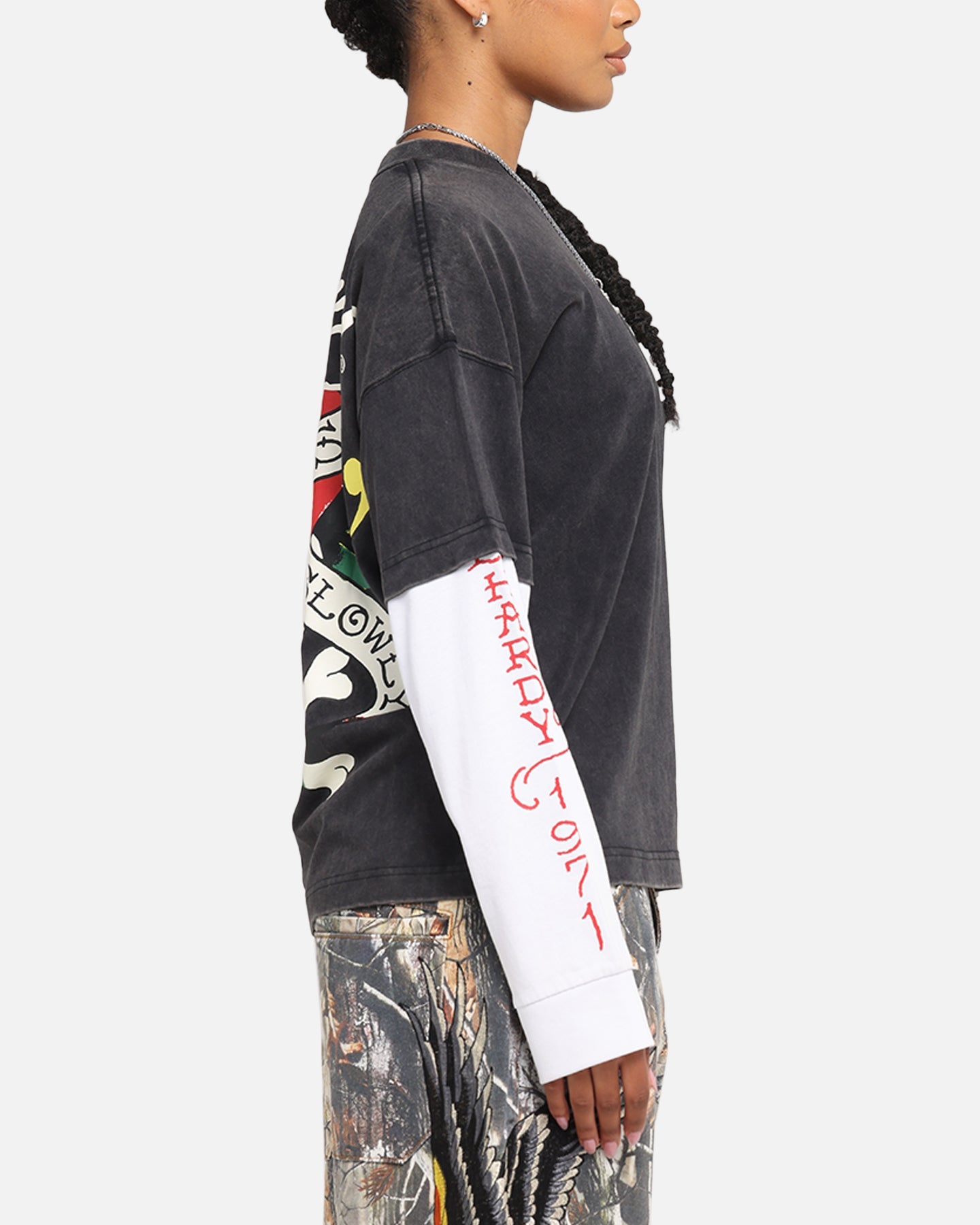 Ed Hardy Love Kills Layered Long Sleeve T-Shirt Black Style001