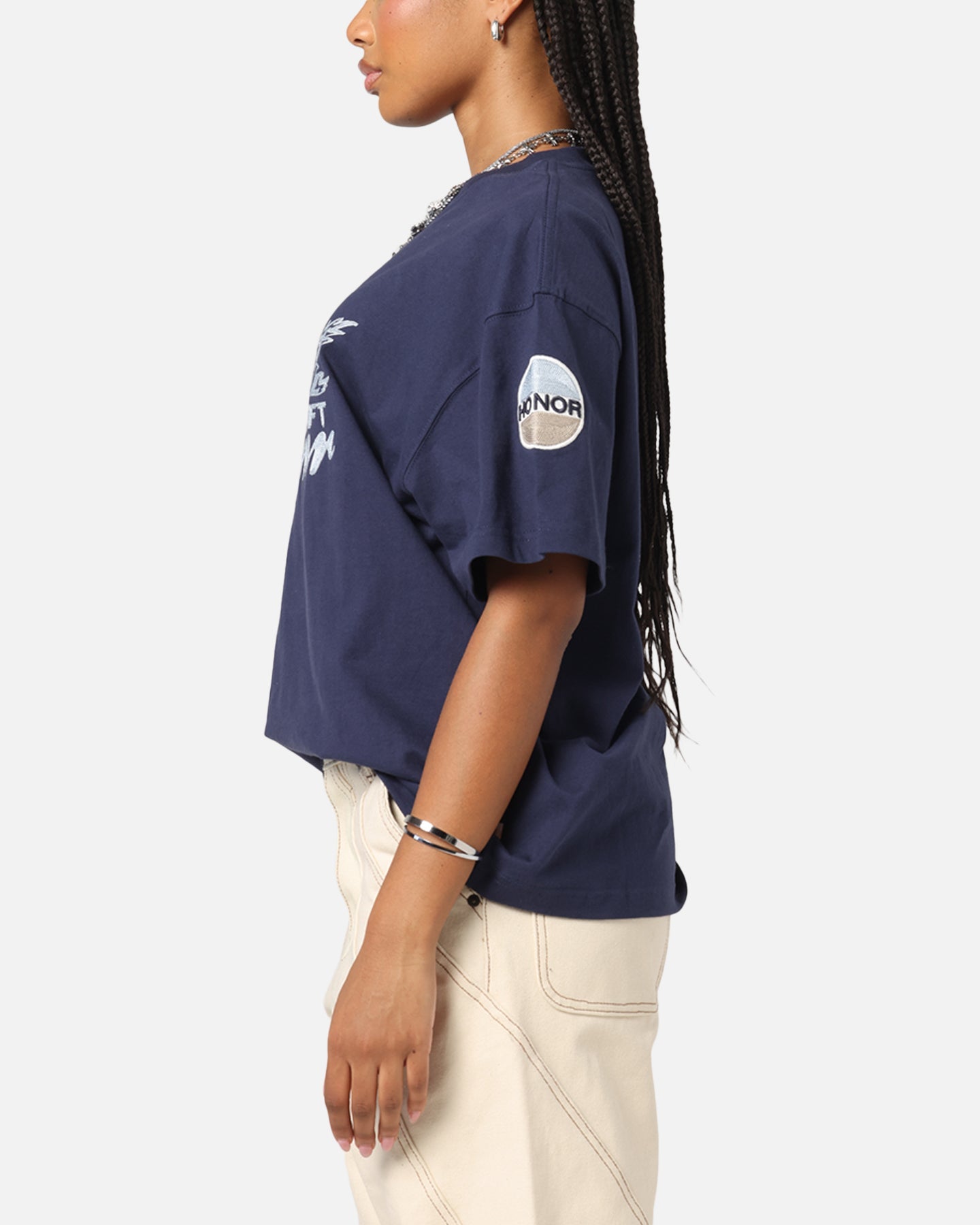 Honor The Gift Auto Club Boxy T-Shirt Navy Style001