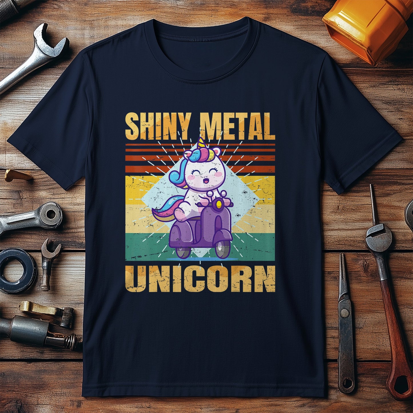 Shiny Metal Unicorn Biker T-Shirt -
