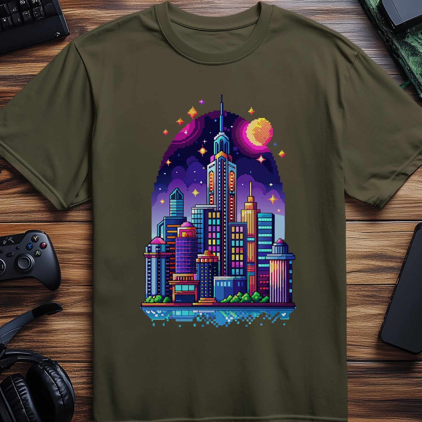 Pixel 2 T-shirt Pixelated Skyline