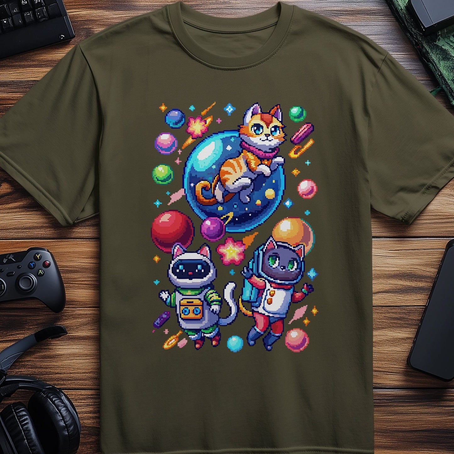 Pixel 40 Cat in Space t-shirt