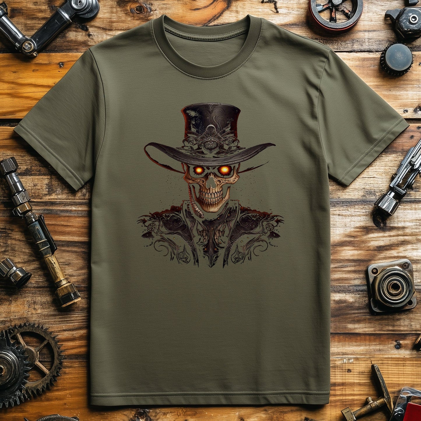 Detailed Skull Cowboy Hat T-Shirt -