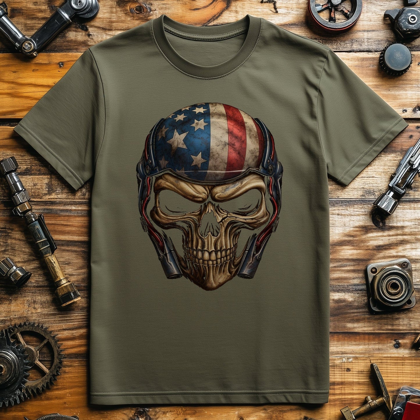 Biker Skull USA Flag T-shirt - Ride