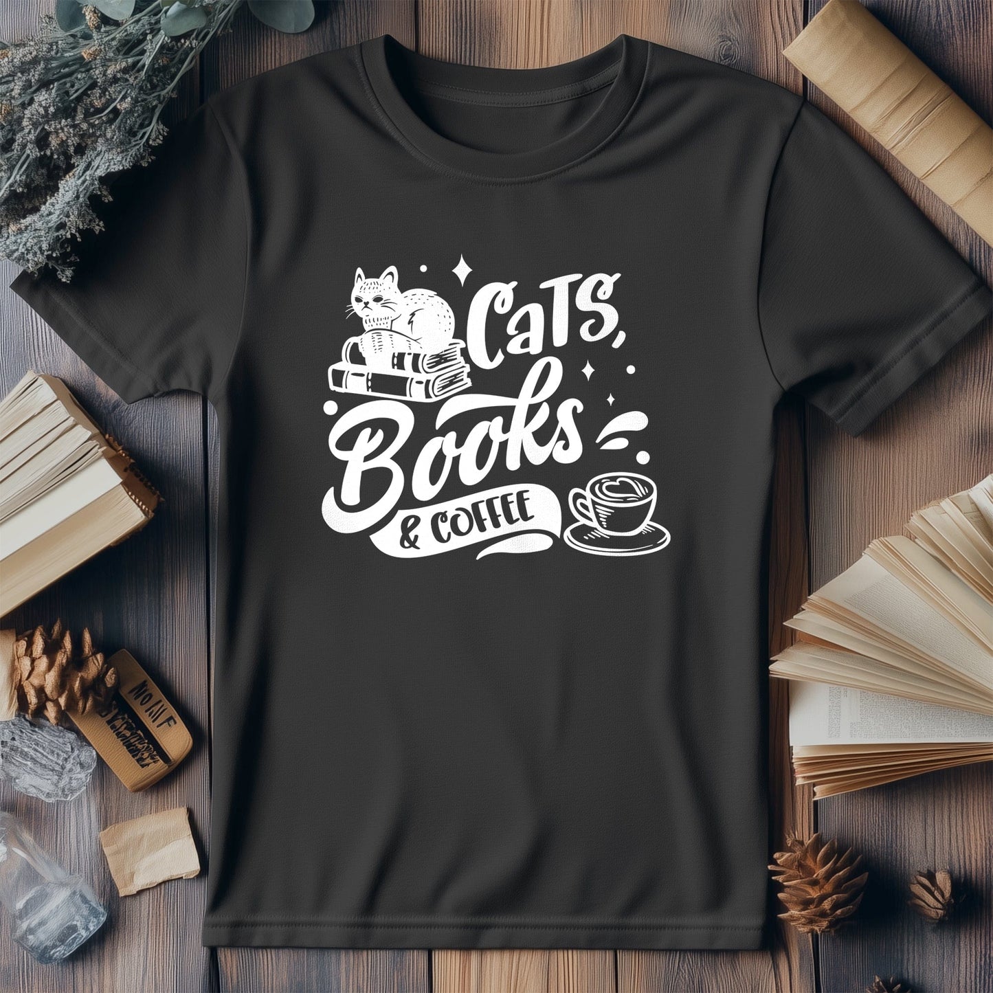 Cats, Books, and Coffee T-shirt