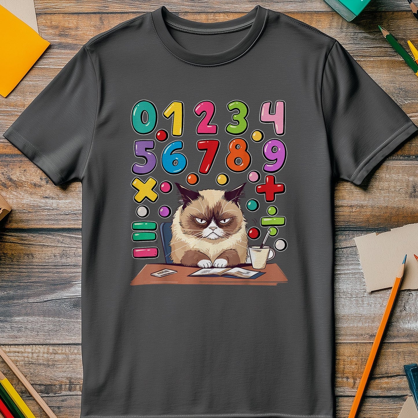 Angry Cat Number Math Day Kids Tee