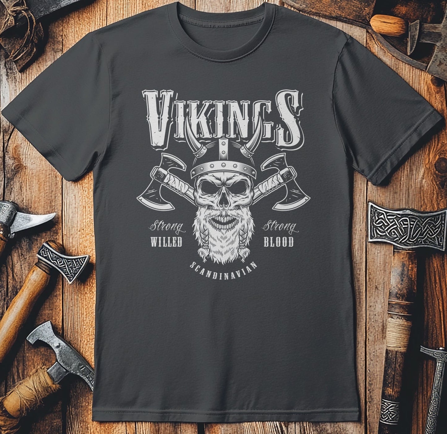 Vikings Bearded Skull Axes T-shirt