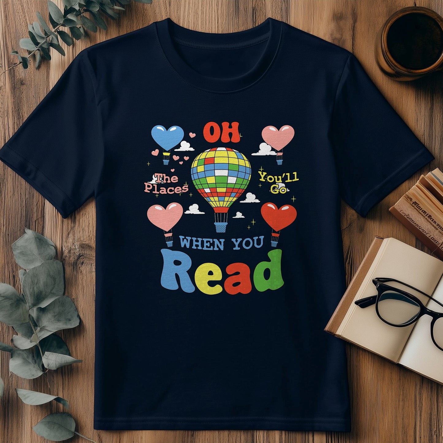 Hot Air Balloon Reading Kids Tee