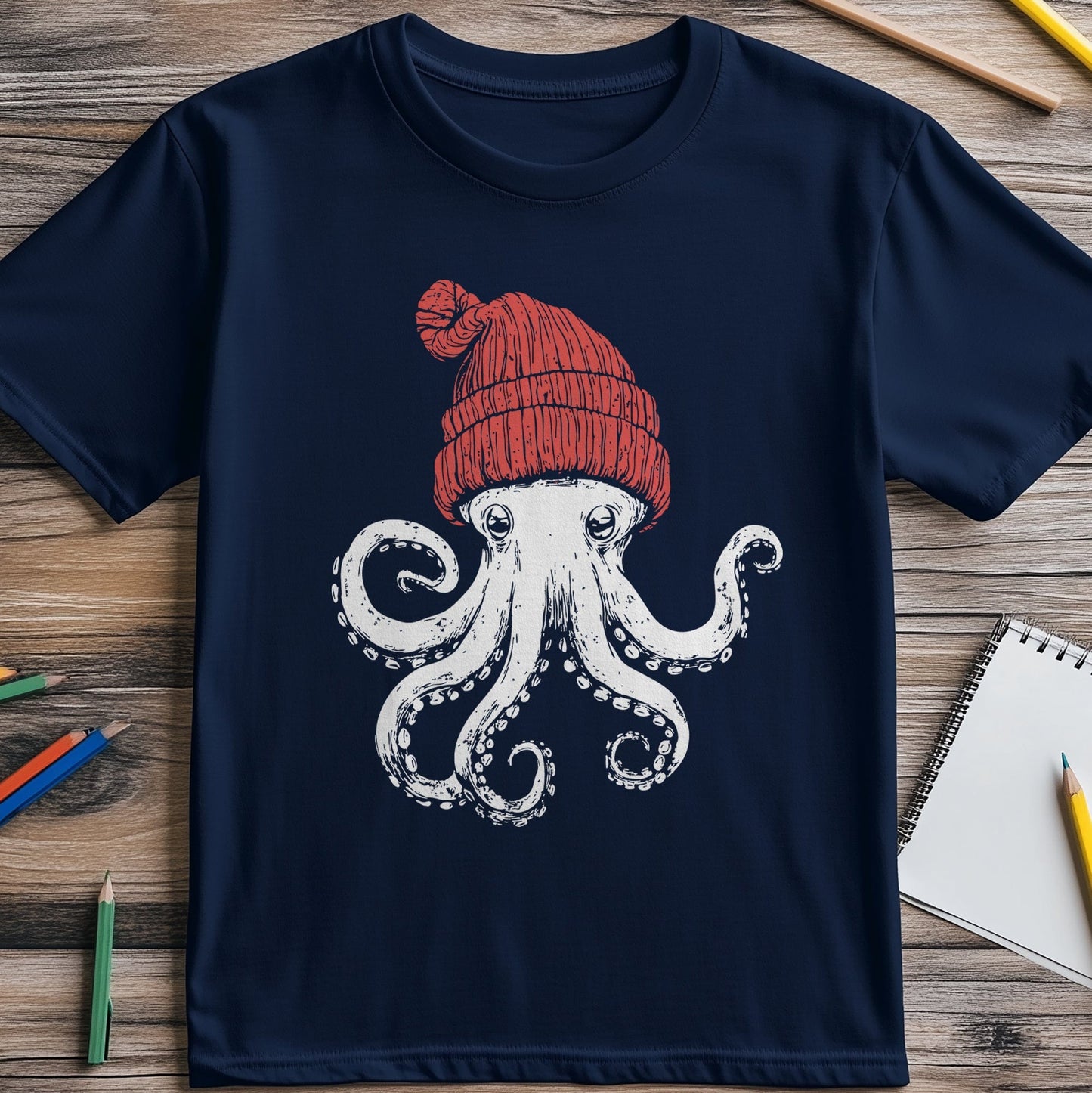 Octopus in a Red Beanie t-shirt