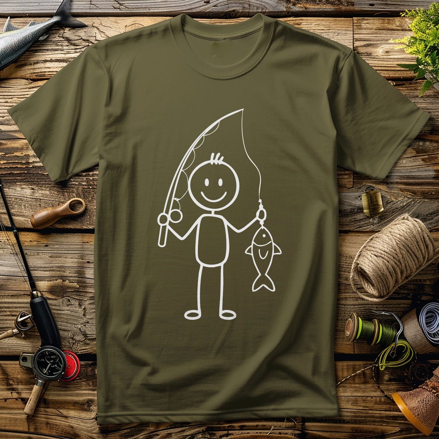 Happy Fisherman Stick Man T-Shirt