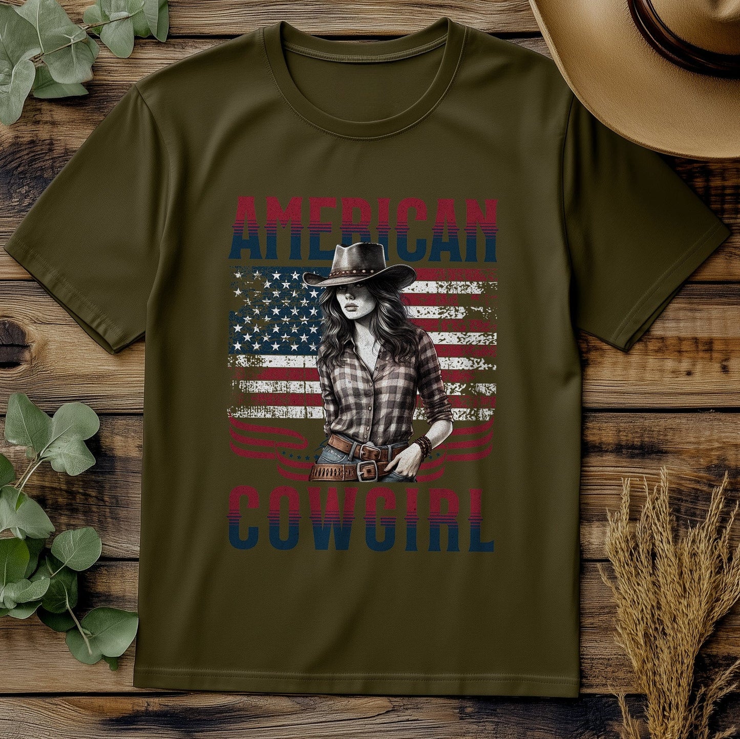 American Cowgirl T-shirt us flag
