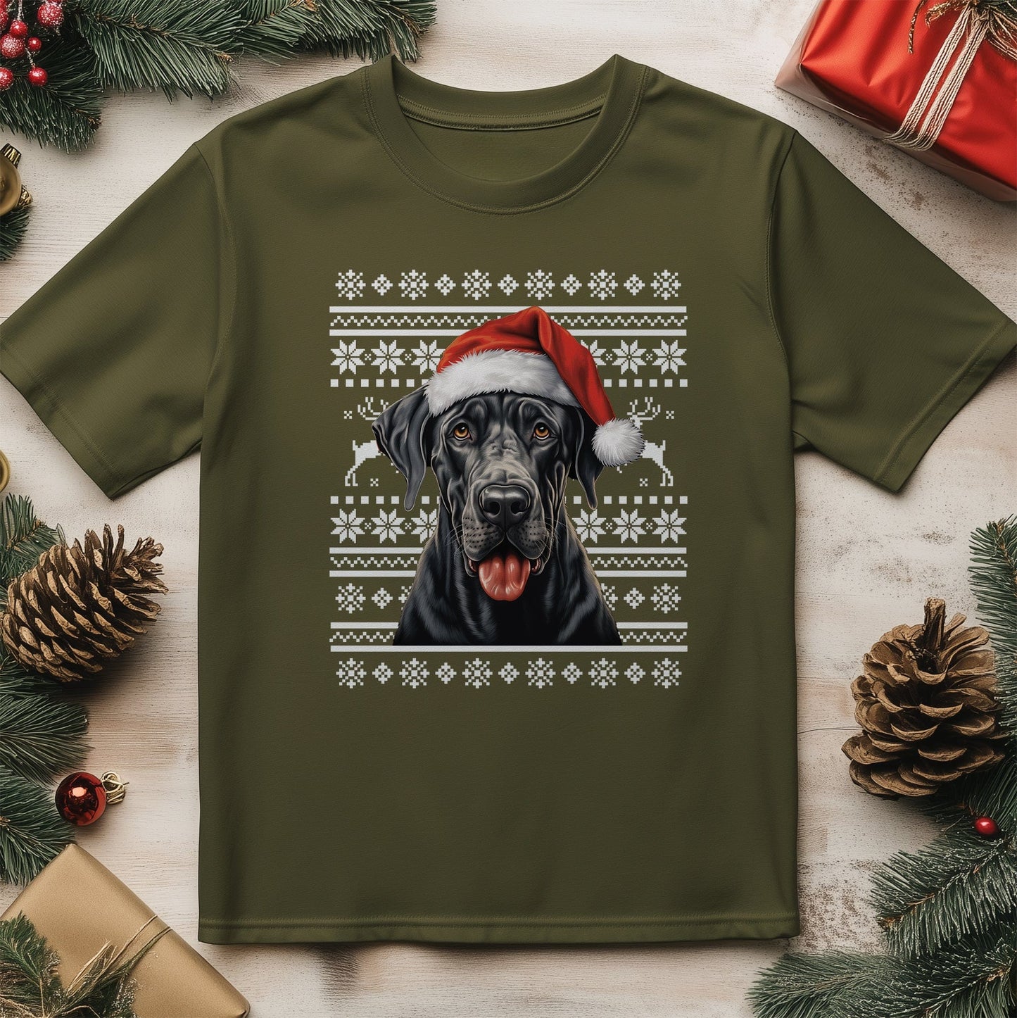 Great Dane in Santa Hat T-Shirt -
