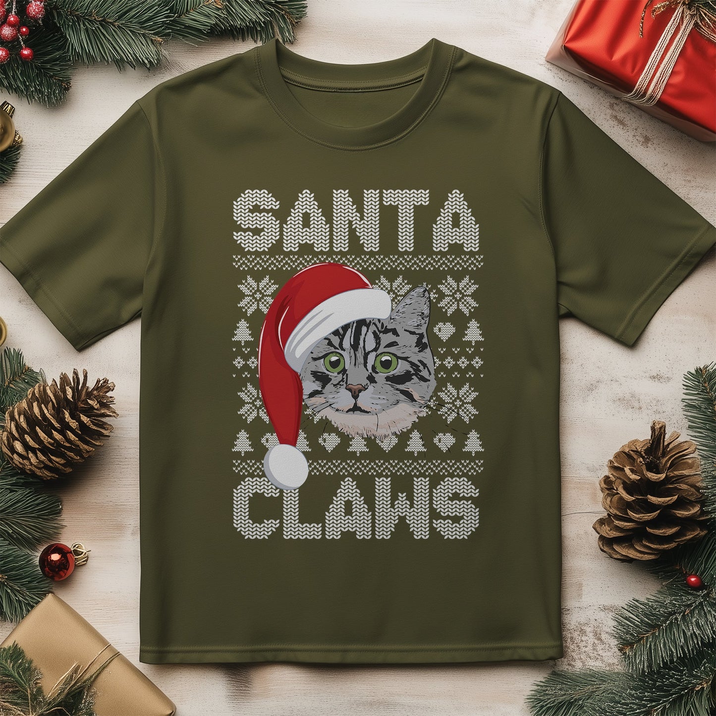 Santa Claws Cat T-Shirt - Meowy