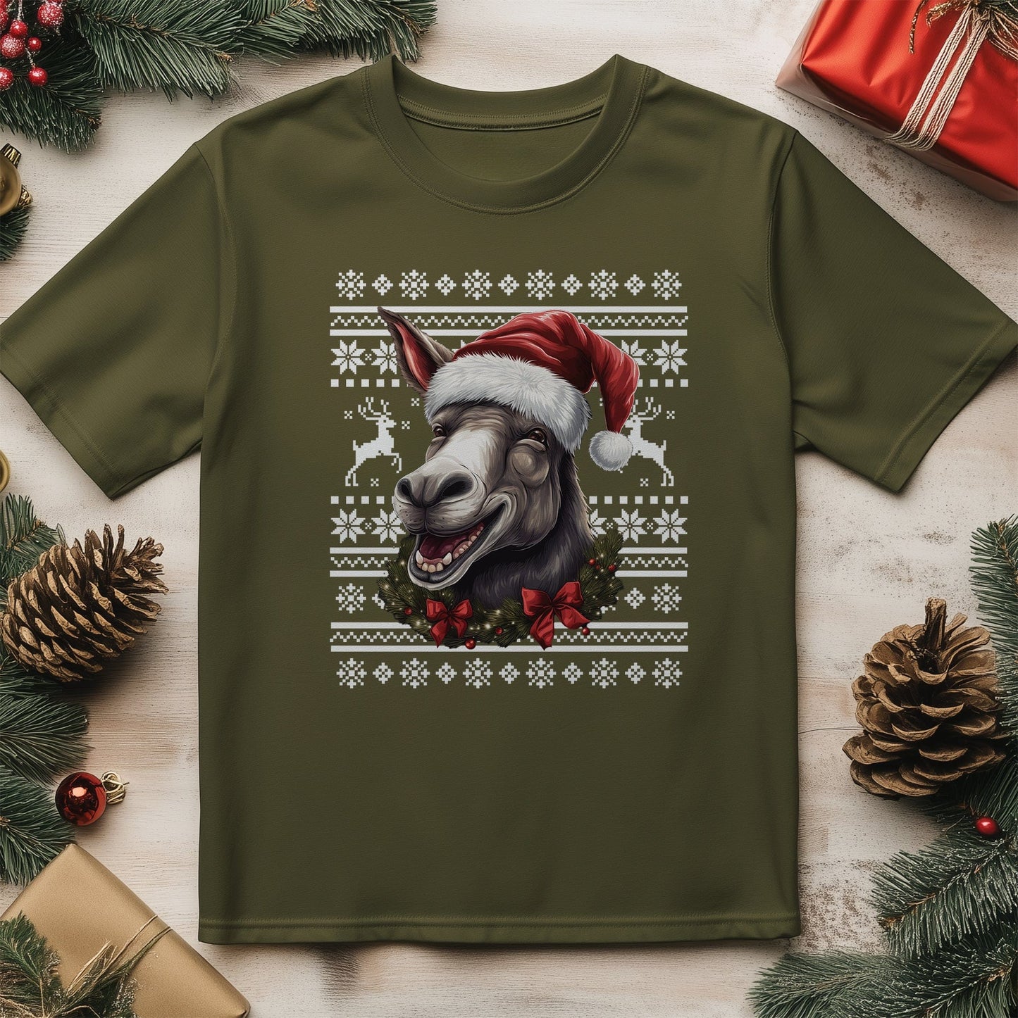 Donkey Jackass Santa Hat T-Shirt -