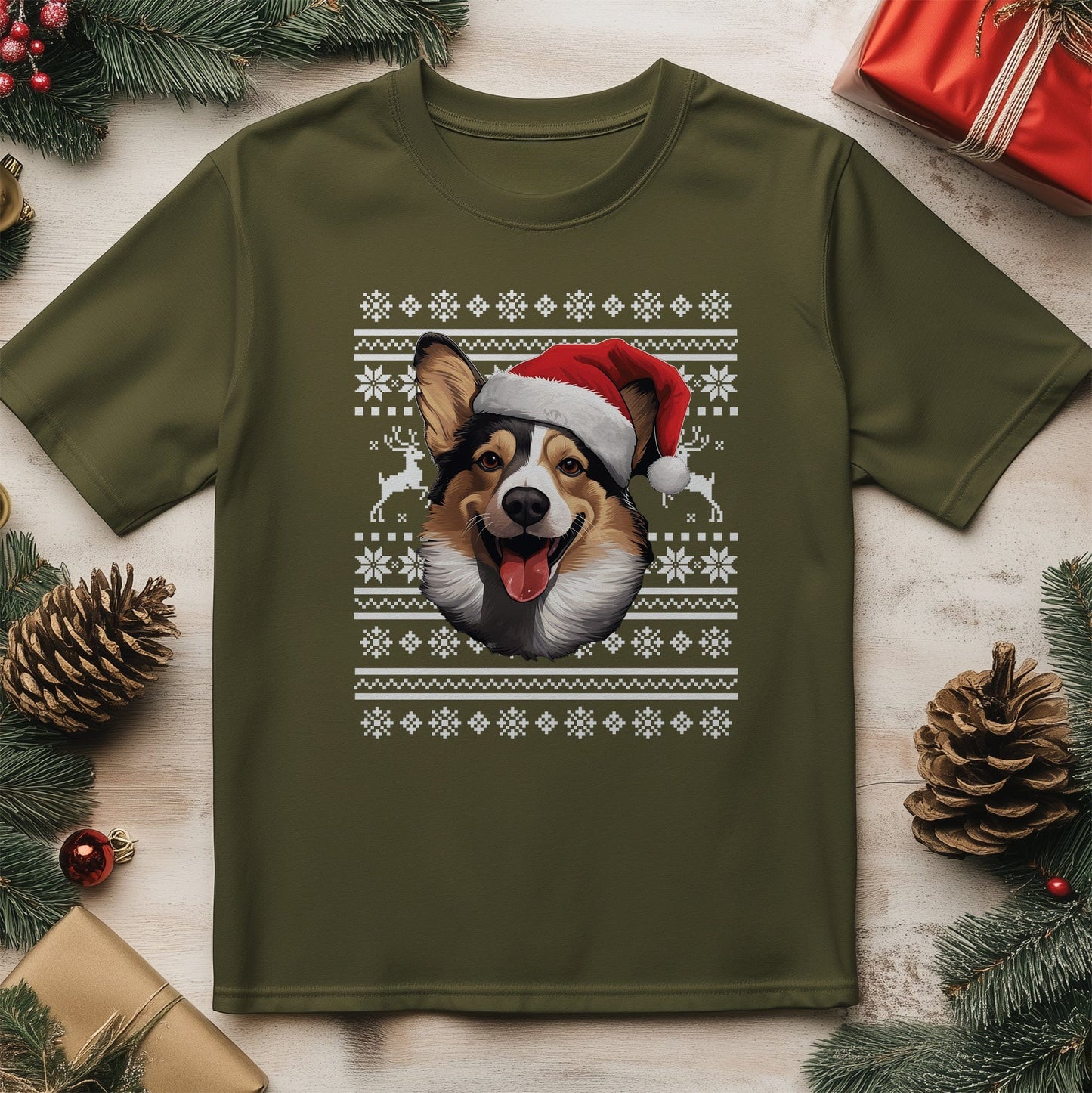 Corgi in a Santa Hat T-shirt -